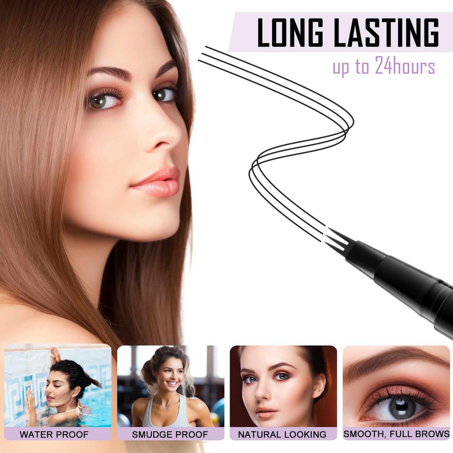 LAVONE Eyebrow Pencil, 2-In-1 Waterproof Eyebrow Pen, with 3 Tip Microblading Eyebrow Pen and Ultra-Precise Brow Pencil, Dual-ended Eyebrow Brush, for Eyebrow Makeup - Black