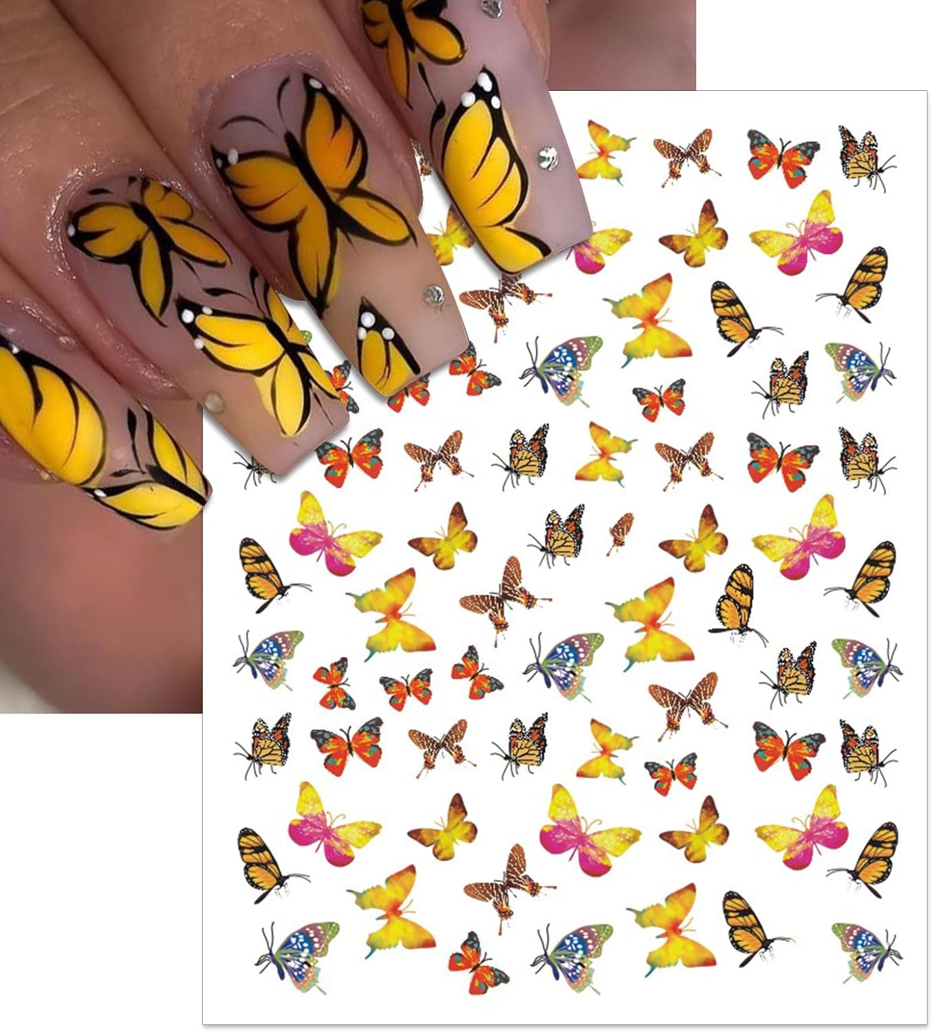 12 Sheets Butterflies Nail Art Stickers, Self-Adhesive 3D Butterflies Wings Nail Decals, Variety Color Glitter Design Nail Decorations