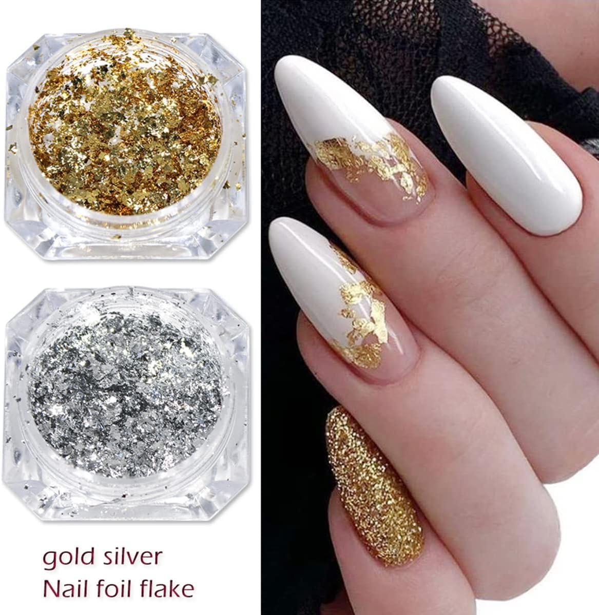 Holographic Glitter Nail Foil Flakes 3D Sparkly Aluminum Foil Sequins Nail Art Supplies Rose Gold Red Silver Glitter Foils Flake Mirror Powder Nail Designs for Acrylic Nail Art Decoration (4Boxes)
