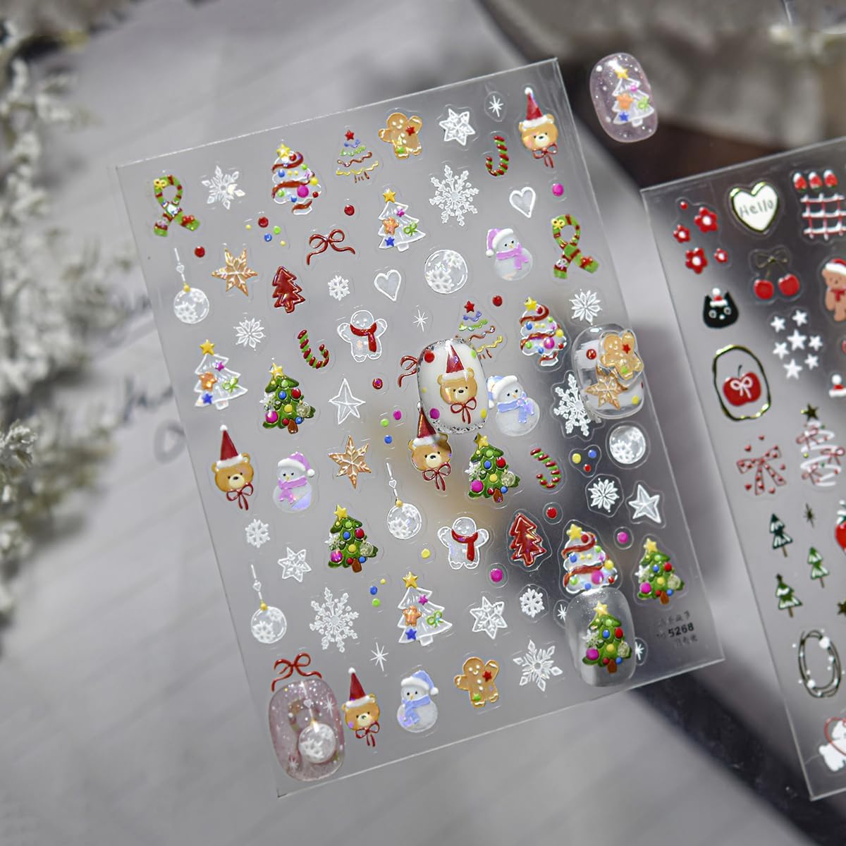 Christmas Nail Stickers Snowflake Snowman Nail Decals 5D Self Adhesive with Design Xmas Tree Nail Art Stickers Bear Nails Art Decals for Women Girls Manicure DIY Decoration Accessories