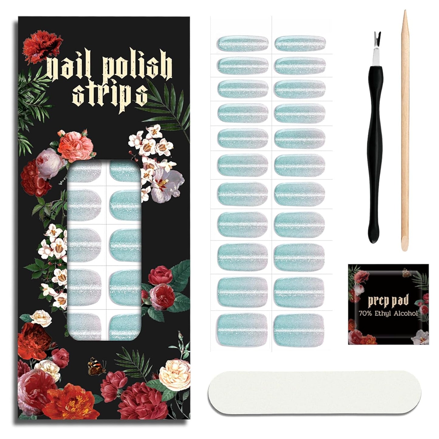 Nail Polish Strips - 22 Pcs Salon Quality Gel Nail Stickers - Long Lasting Wraps (Surf Mint Green)