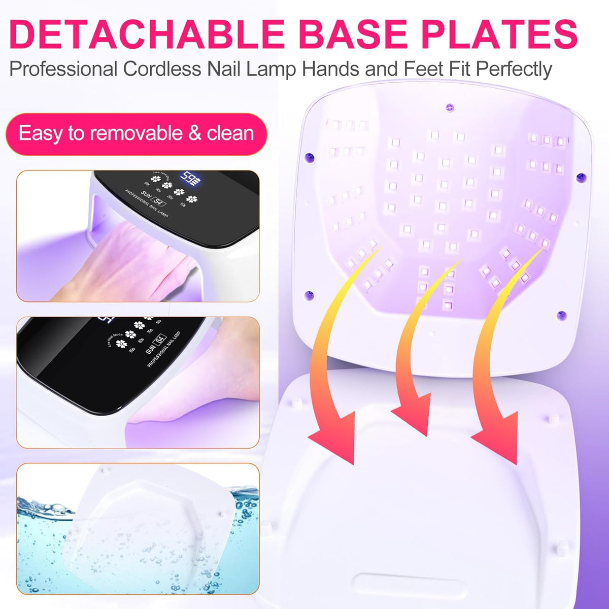 UV Nail Lamp, 288W 8 Hours Super Long-Lasting 15600mAh Professional Cordless UV LED Lamp for Nails 66Pcs Lamp Beads Automatic Sensor Gel Nail uv Light for Nail Art at Home and in Salons Pink