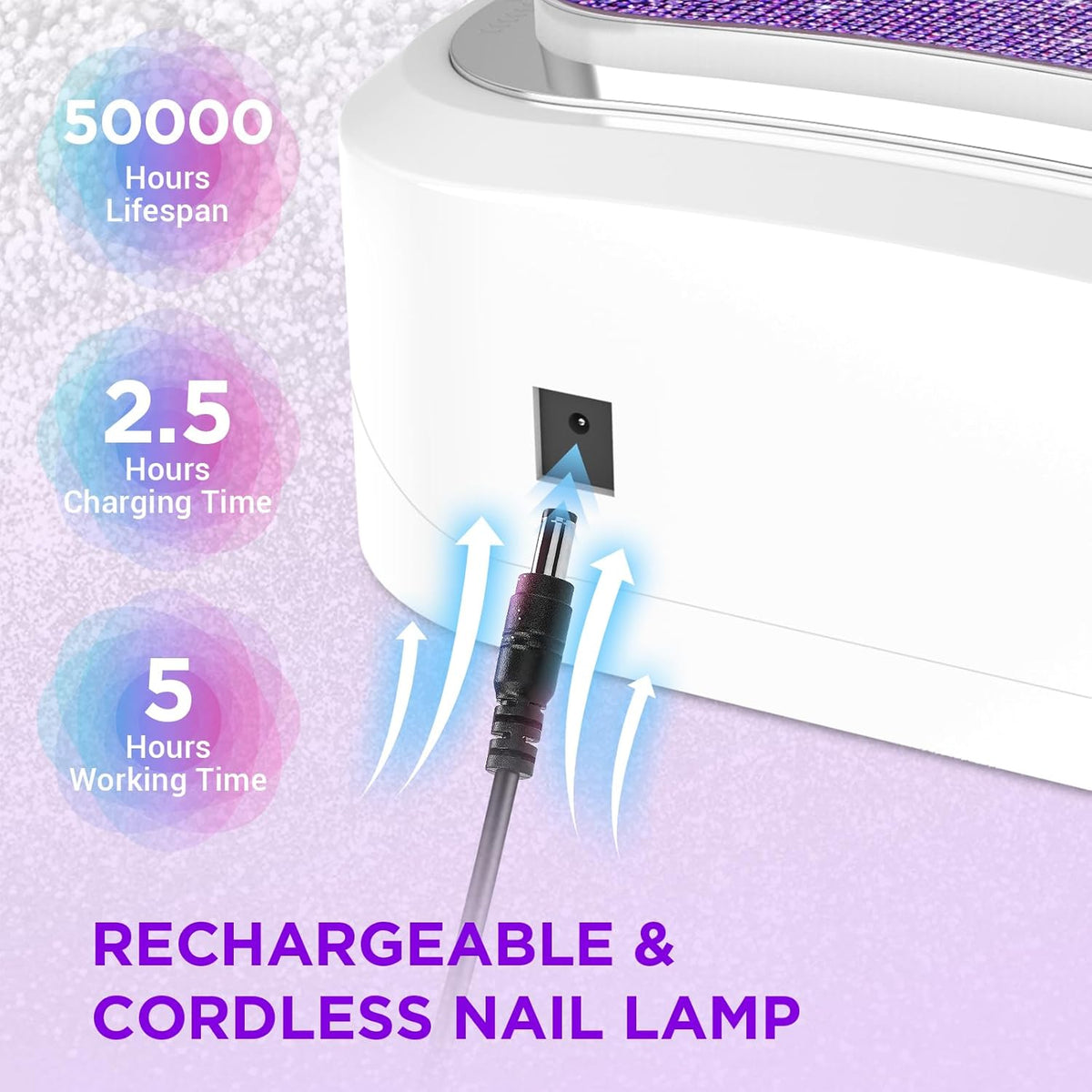 Cordless Nail Lamp, Rechargeable UV Nail Lamp for Gel Nails, LED Nail Lamp with 4 Timer Modes, Gel Nail Light Decorate with Sparkling Nail Rhinestones Diamond (Sparkly Purple Diamond)