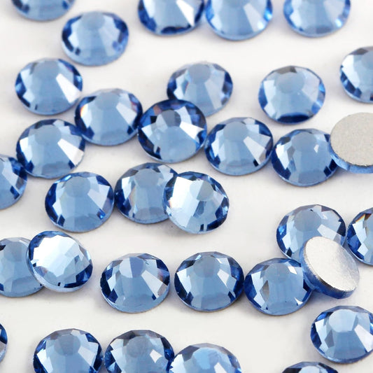 3000 PCS SS8 Flatback Rhinestones,12-Facet Diamond-Cut Glass Gems for Nail Art,Clothing,DIY Crafts,Glue-On Decoration Stones with Silver Backing,Light Sapphire