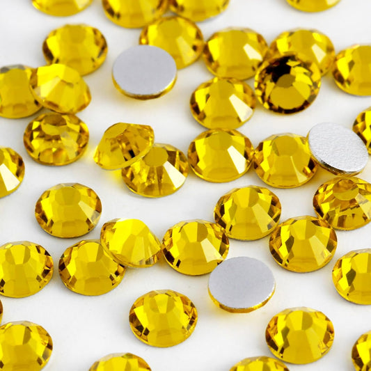 3000PCS SS10 Flatback Rhinestones | 12-Facet Diamond-Cut Glass Gems for Nail Art, Clothing, DIY Crafts |Glue-On Decoration Stones with Silver Backing(Citrine)