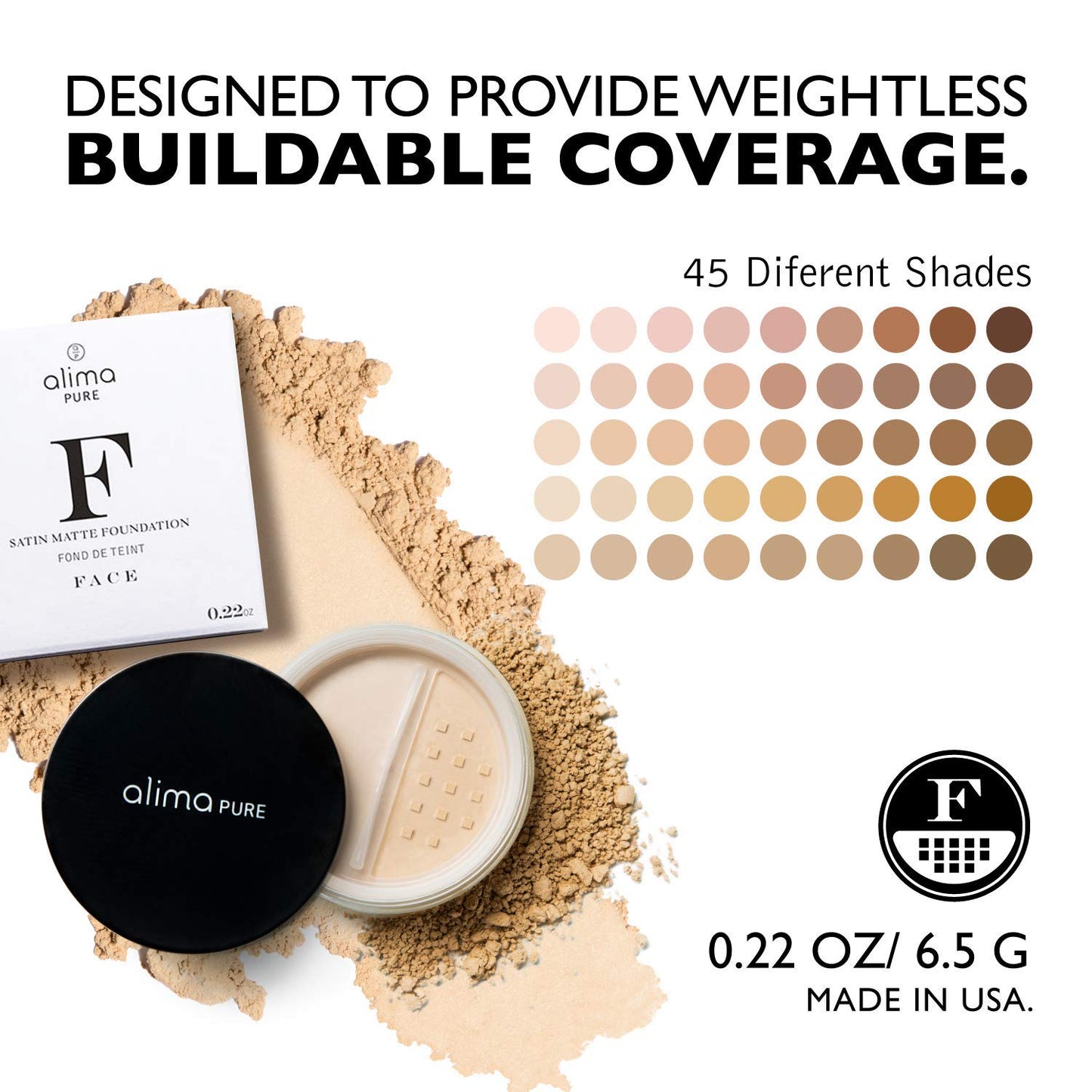Alima Pure Matte Foundation Loose Mineral Powder Foundation Makeup, Loose Powder Makeup Oil Free Talc Free Powder, Natural Makeup Mineral Foundation Full Coverage Natural Foundation Powder .16 oz/4.5g