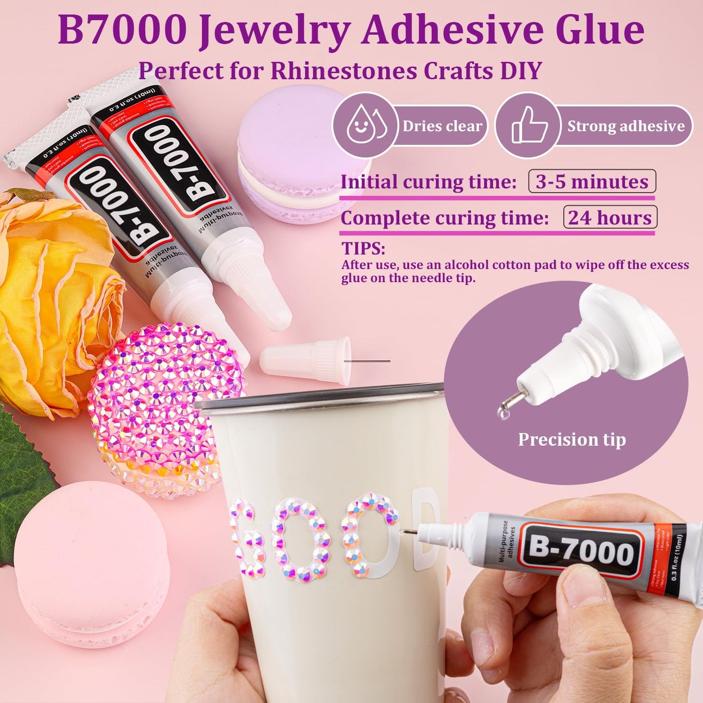 30000Pcs Resin Jelly Rhinestones with Tweezers for Crafting, Light Pink AB Flatback Gems, Bedazzling Crystal with 3Pcs 10ml B7000 Jewelry Glue for DIY Crafts Clothing Tumblers Shoes Fabric Nail Art