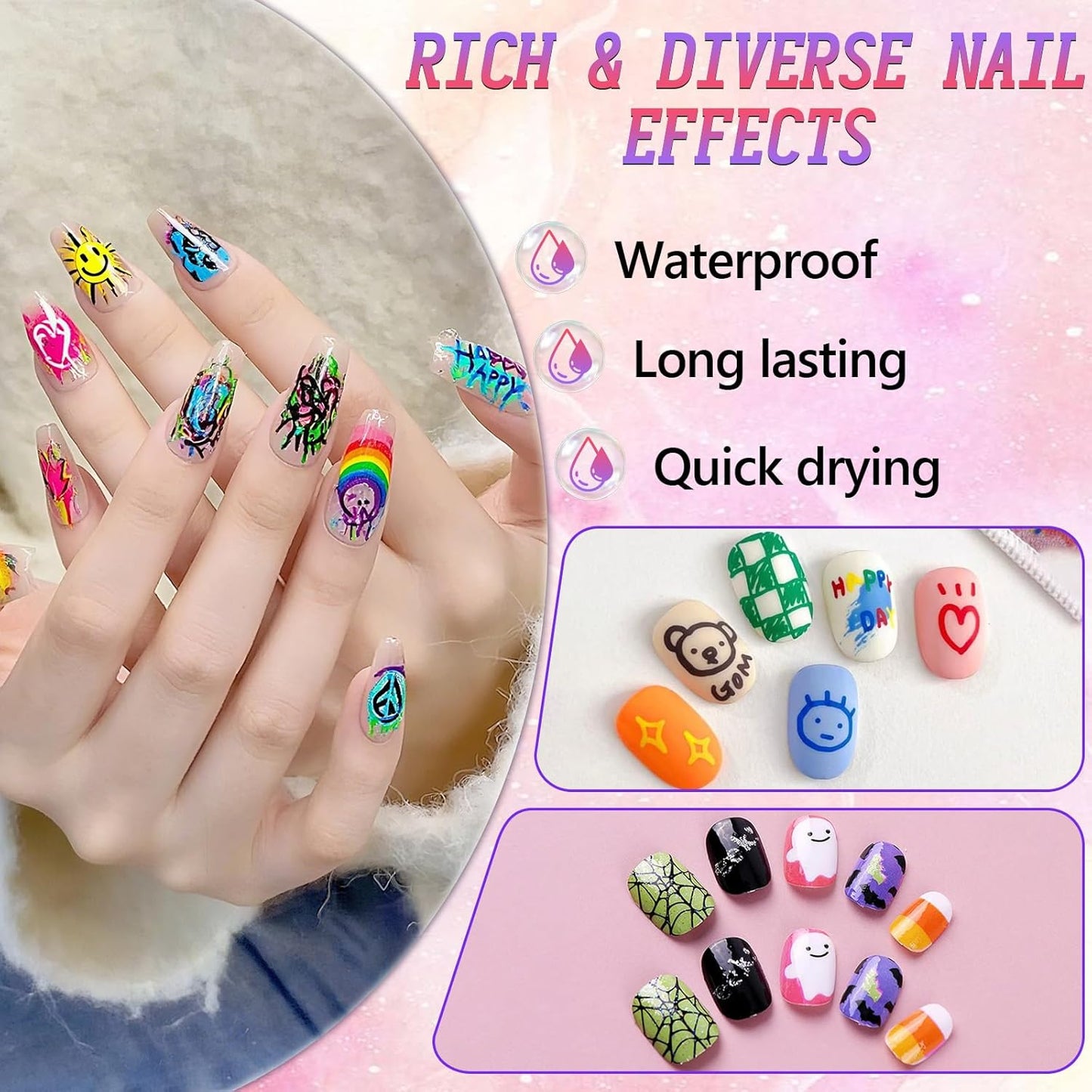 12 Colors Nail Art Pens Set, 3D Quick-Dry 0.5MM Nail Polish Pens, 2025 DIY Nail Art Marker Graffiti Dotting Pen for Nails Art Design Manicure Nail DIY Decoration