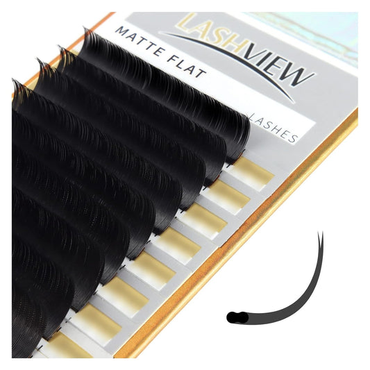 LASHVIEW Eyelash Extensions,Ellipse Flat Eyelash Extensions 0.15mm C Curl 8mm, Black,Individual Lashes,Super Matte Extremely Soft Professional Salon Use