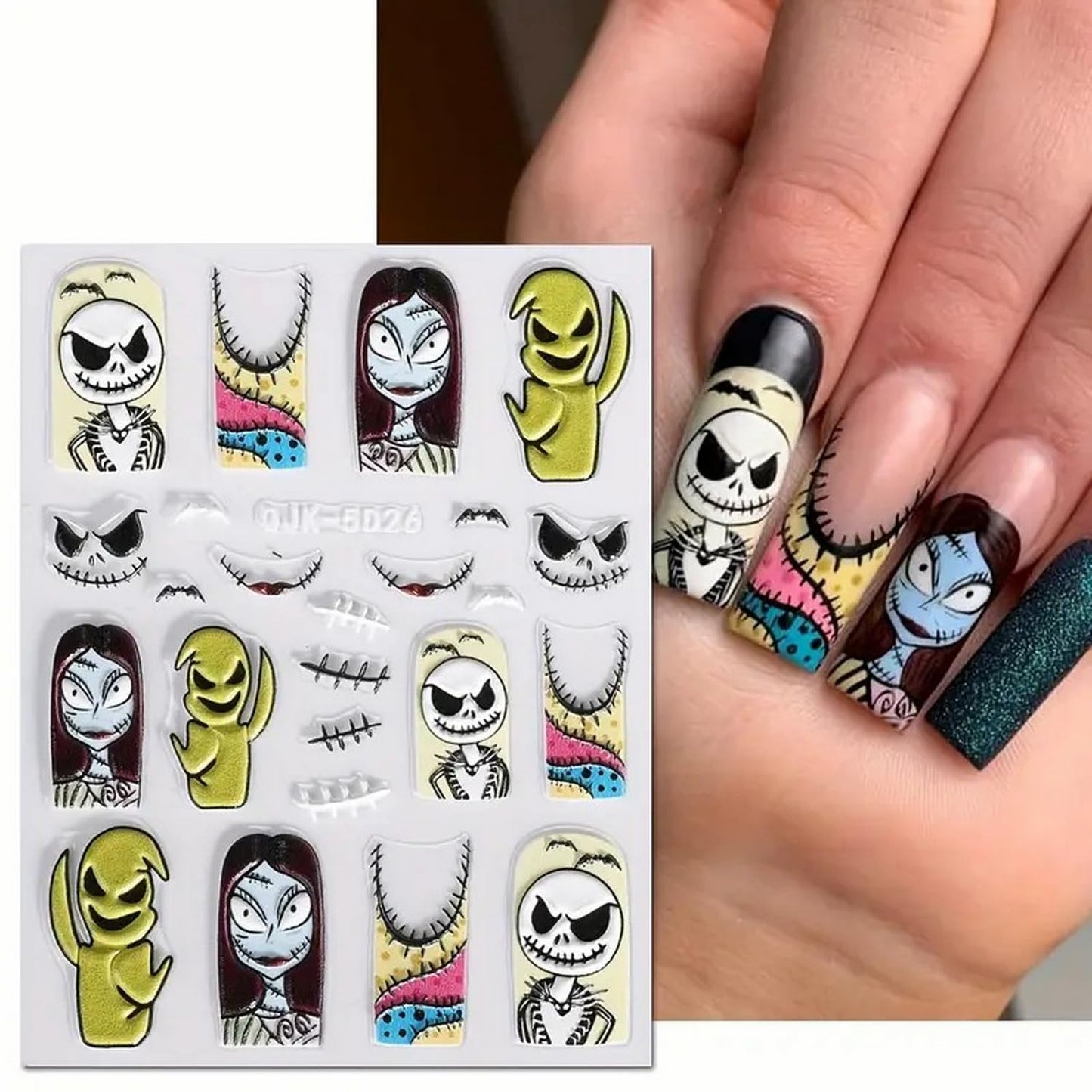 6 Pcs Halloween Nail Art Stickers Decals 5D Embossed Scary Ghost Nightmare Self-Adhesive Designs Nail Supplies Terror Scar Mask Spider Web Designs Halloween DIY Manicure Decorations for Women