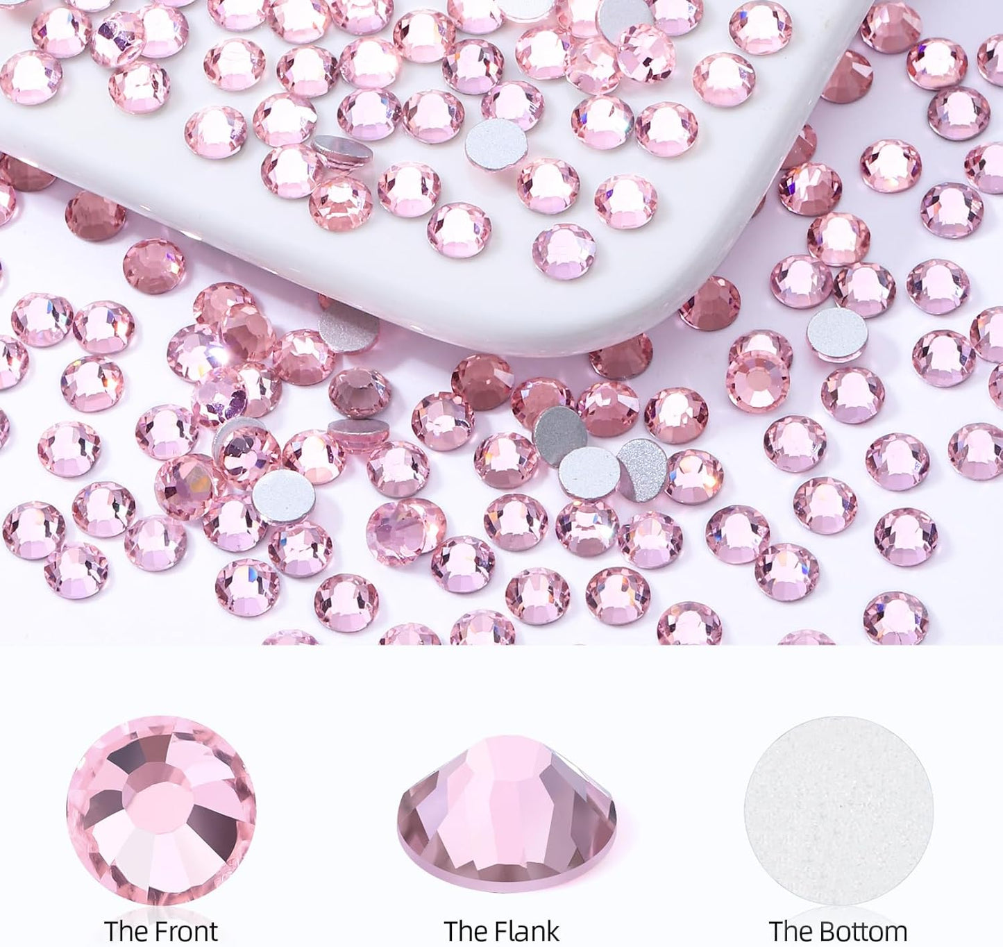 Pink Flatback Rhinestones, Glass Rhinestones for Nail Art and Craft, Glue Fix, Loose Crystal Gemstones(Pink, SS6, 2880pcs, 1.9-2.0mm)