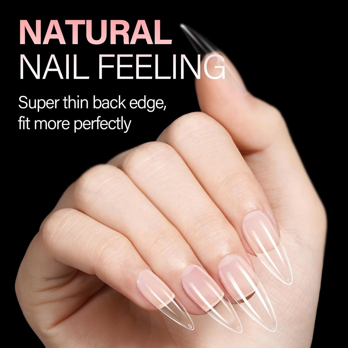 AILLSA Long Almond Nail Tips Full Cover Clear Gelly Nails Tips Half Matte Acrylic Tips Pre-Filed Fake Press on Nail Tips for Extension Home DIY Salon Manicure 216PCS 12 Sizes