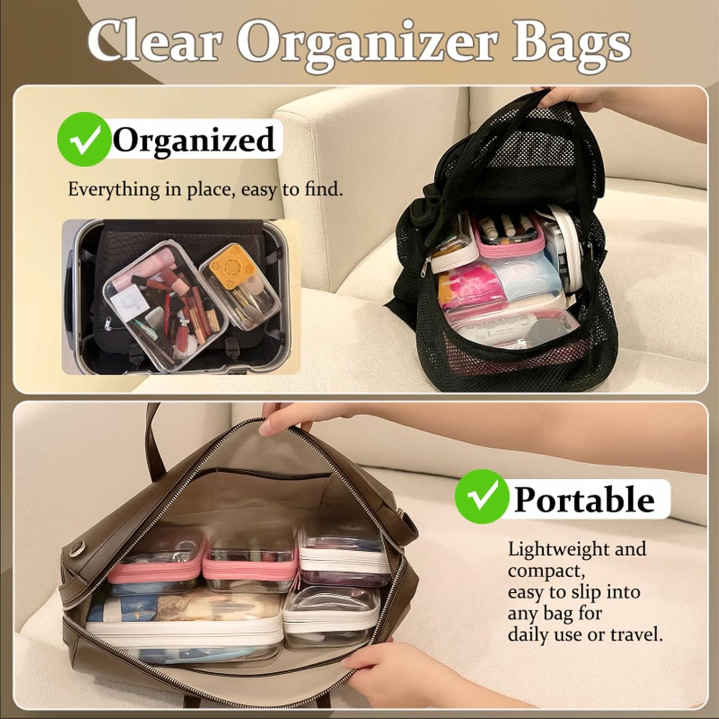 4 pcs Clear Zipper Pouches,Hard Shell Zipper Case, Toiletry Bag for Travel, CLear Diaper Bag, Toiletry Pouch, Travel Organizer, Clear Cosmetic Bag,Toy Storage Bins (M+3S)