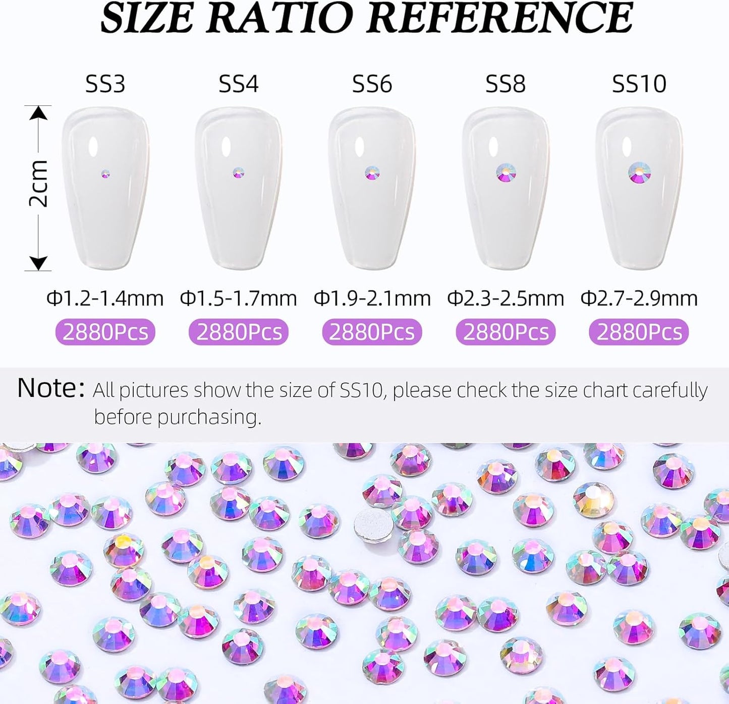 Crystal AB Flatback Rhinestones, Glass Rhinestones for Nail Art and Craft, Glue Fix, Loose Crystal Gemstones(Crystal AB, SS4, 2880pcs, 1.5-1.7mm)