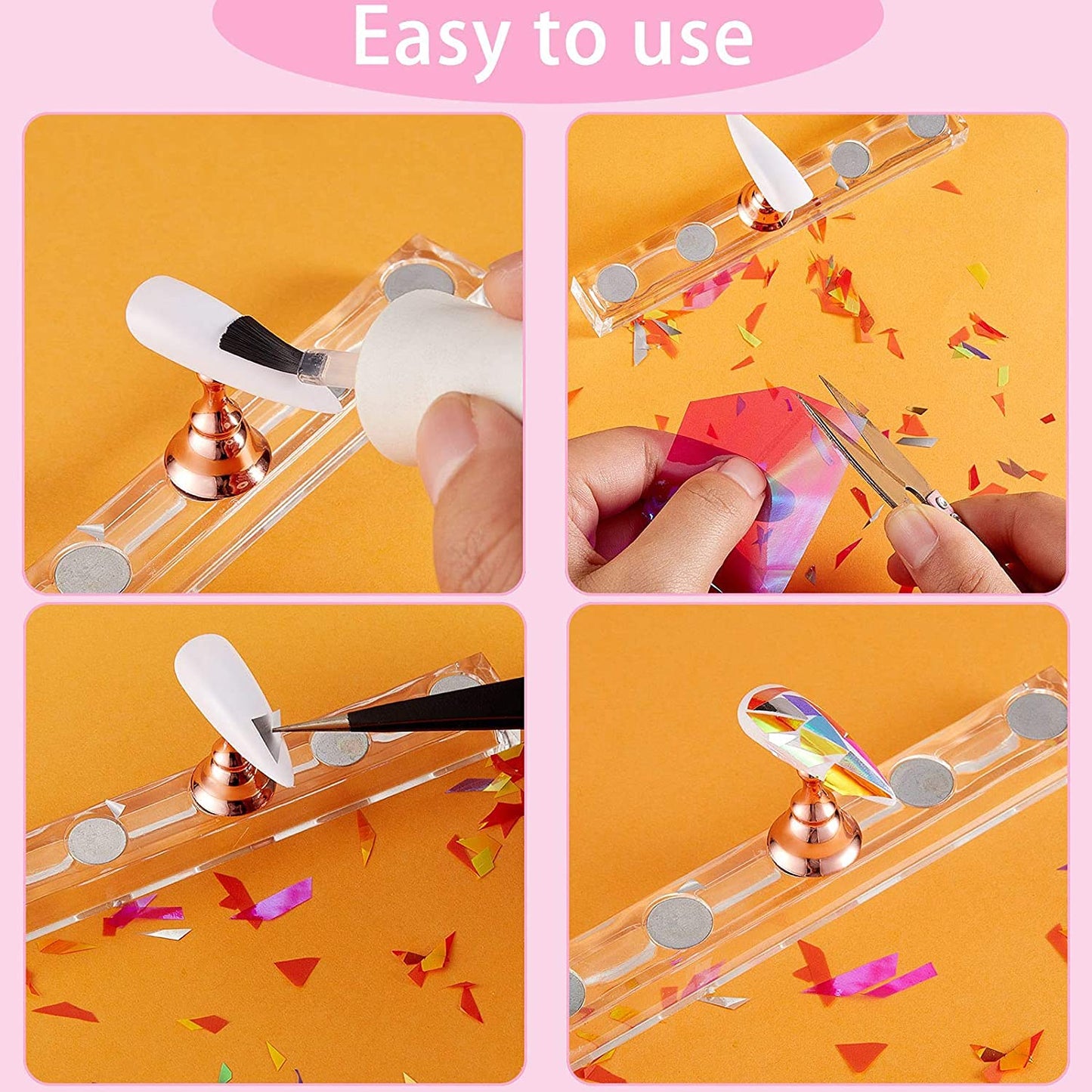 100 Pieces Iridescent Nail Art Glass Paper Cellophane Holographic DIY Mixed Colors Broken Glass Paper Reflective Mirror Foils Nail Art Stickers Dichroic Film Designs