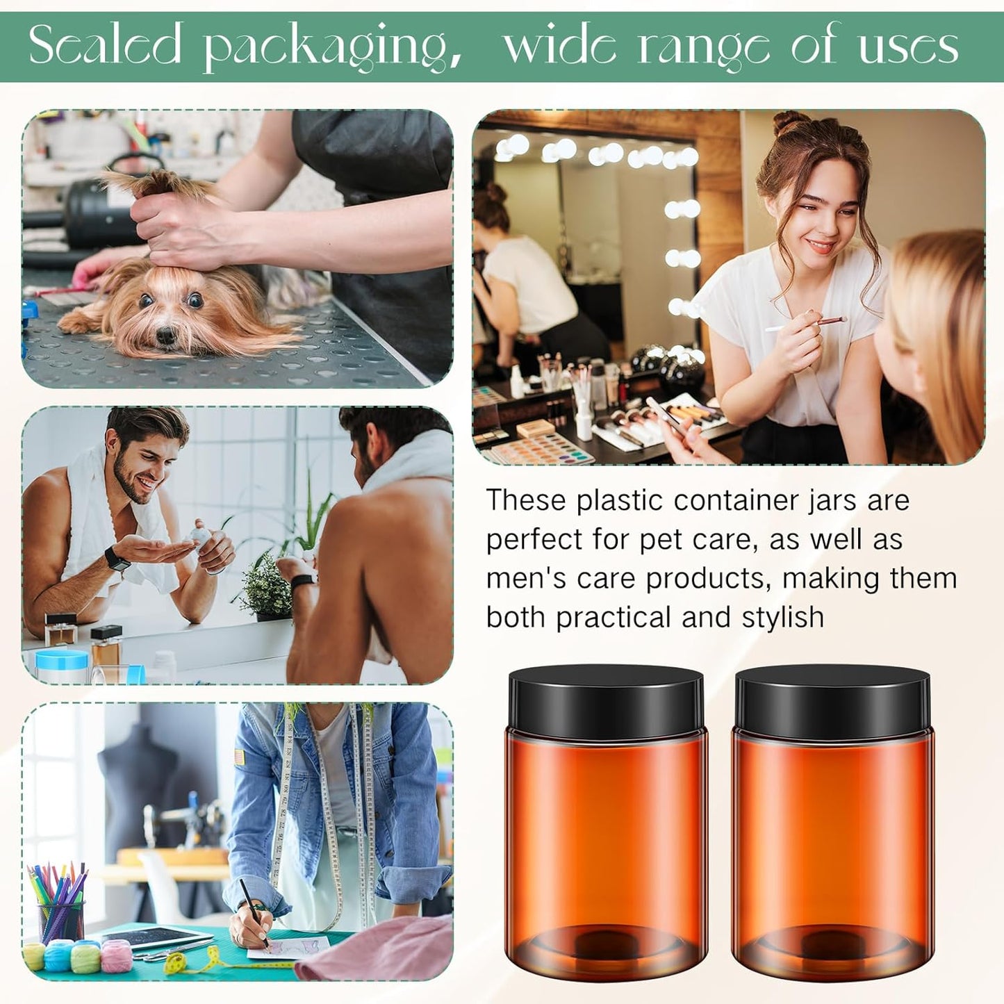 SATINIOR 24 Pieces Empty Clear Plastic Jars with Lids Round Storage Containers Wide Mouth for Beauty Product Cosmetic Cream Lotion Liquid Butter Craft and Food(Amber Lid,10 oz)