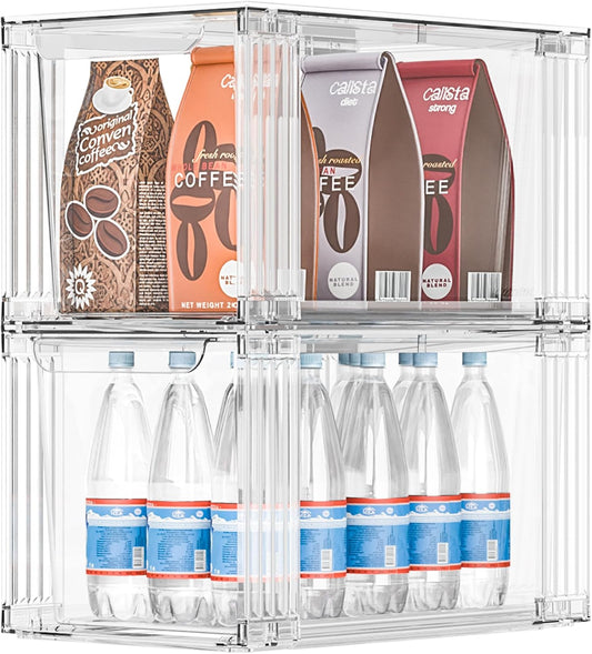 Stackable Kitchen Storage Drawers,Clear with Handles Acrylic Bathroom Makeup Organizer Bins,Easily Assemble,For Vanity, Undersink, Kitchen Cabinet,Pantry Organization and Storage (2Pack)