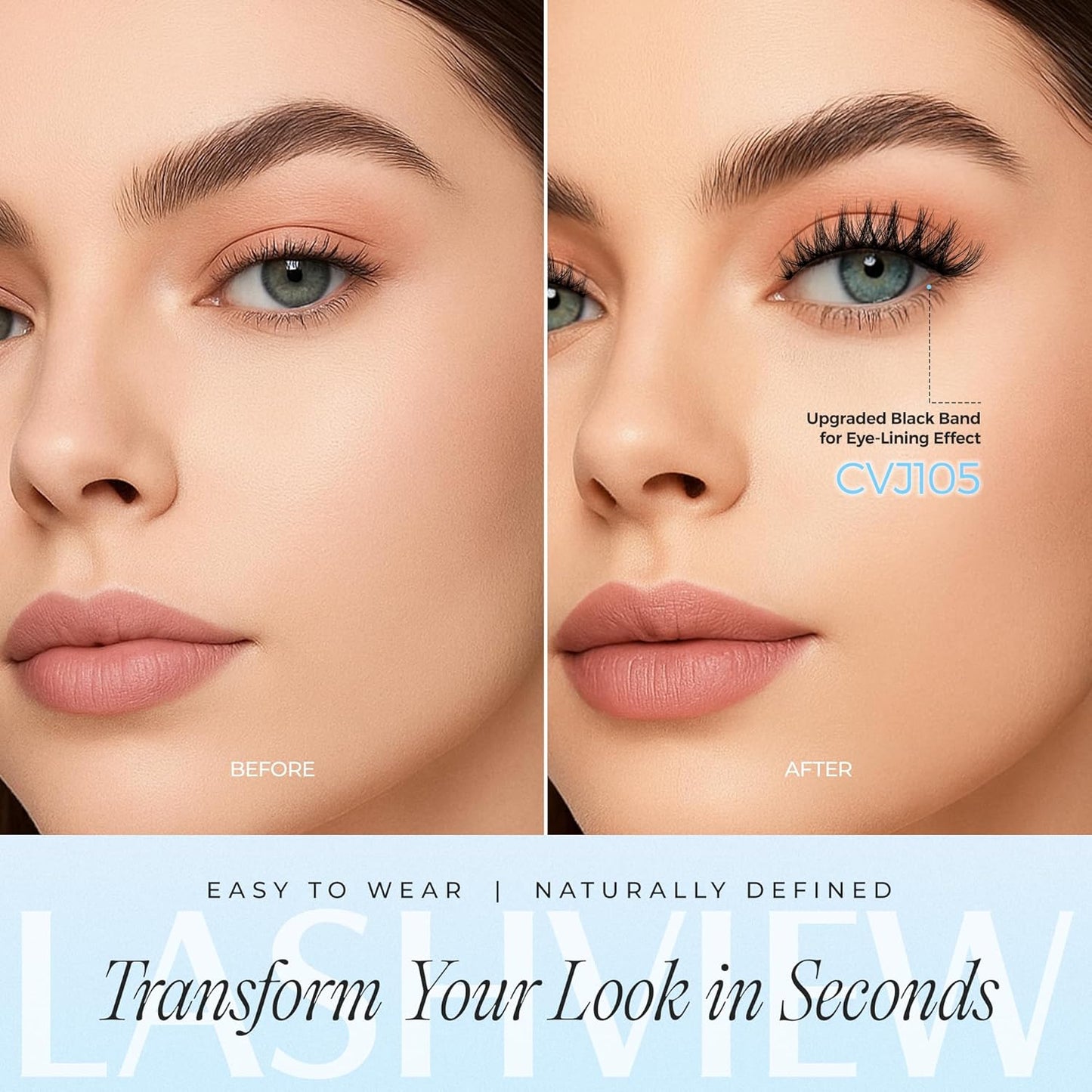 LASHVIEW Self Adhesive Eyelashes 5 Pairs Cat Eye Wispy Self-adhesive False Lashes Reusable Natural Look Press On Lashes No Glue Need Eyelashes with Replacement Adhesive Strips (CV105)