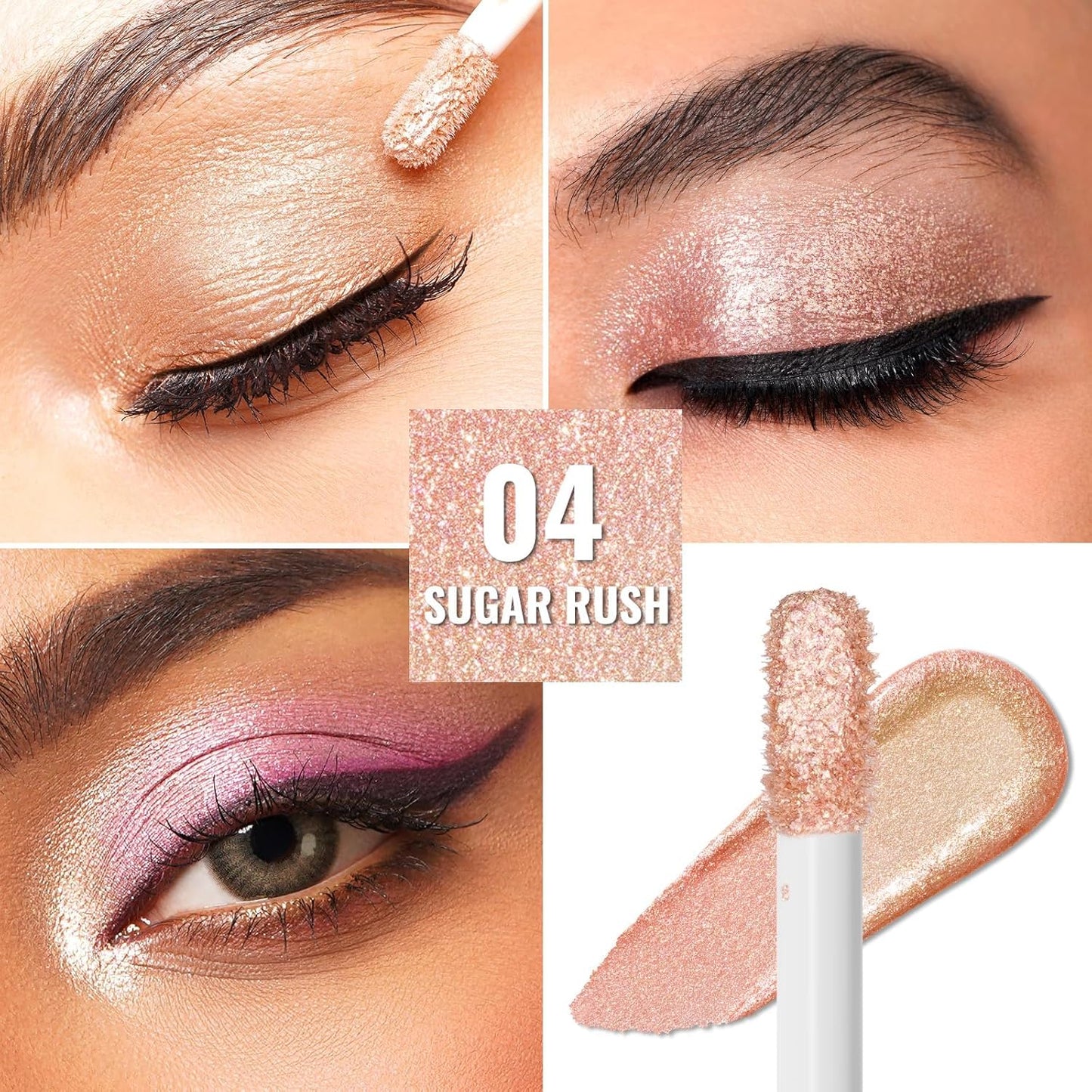 Oulac Eyeshadow Liquid Eyeshadow Multi-Usage Liquid Glitter Eyeshadow&Eyeliner Highly Pigmented, One-Swipe Coverage Long-Lasting with No Creasing Formula Vegan&Cruelty-Free 04