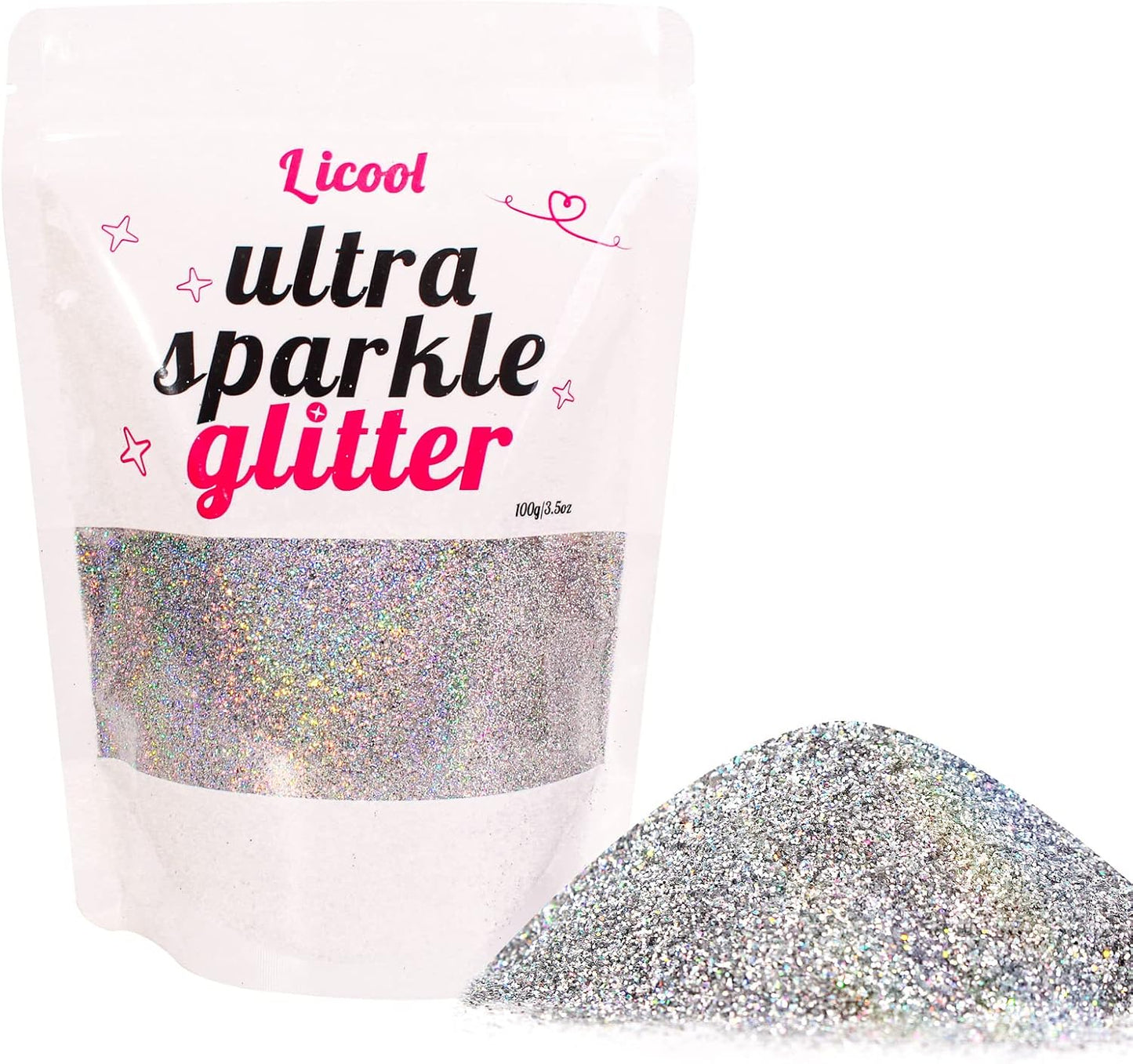 100g Holographic Ultra Fine Glitter, Sparkle Makeup Glitter, Extra Fine Craft Glitter Resin Sequins for Epoxy Glass Resin Art Tumblers Body Hair Face Nail (Laser Silver)