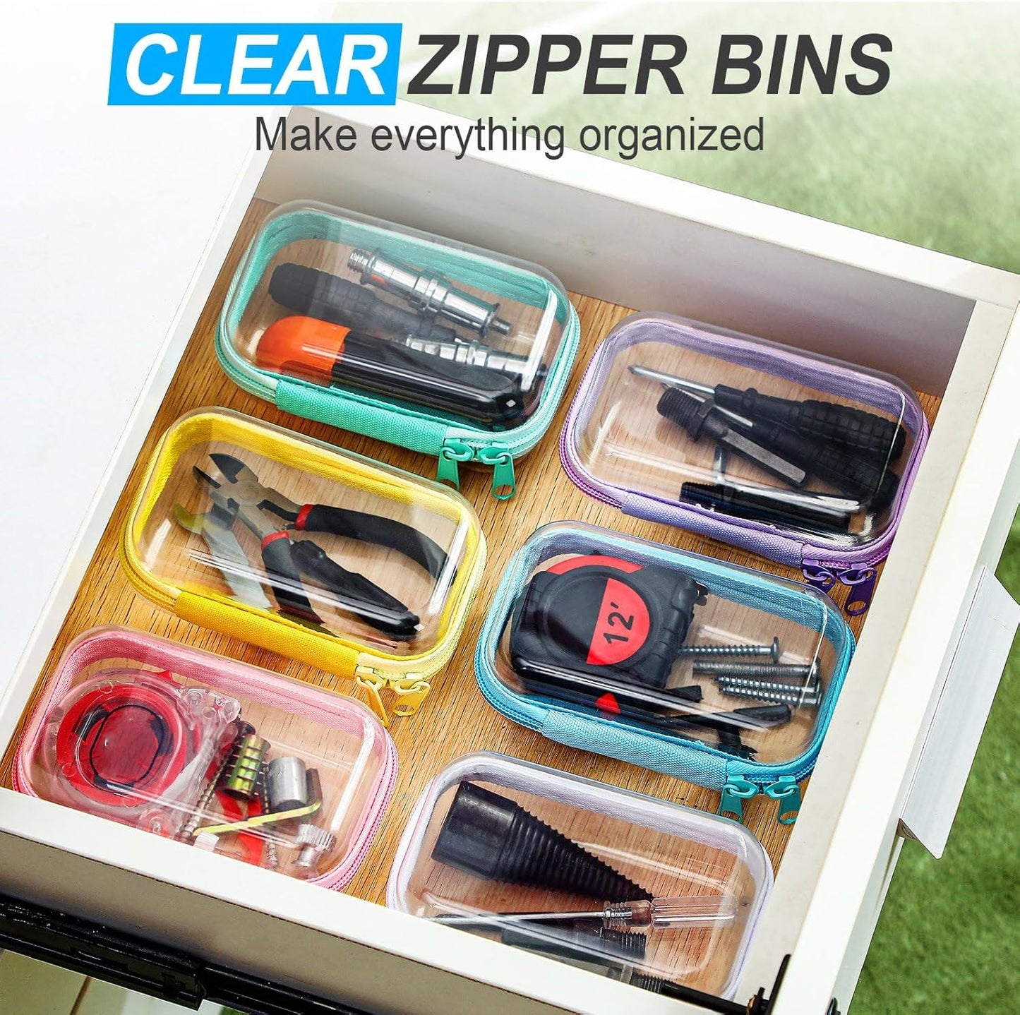 Sanwuta 6 Pcs Clear Hard Zipper Case Pencil Pouches Hard Plastic Zipper Pouches Makeup Bag Transparent Cases for Snacks Plastic Storage Organizer Box for Travel (Colorful,5 x 3 x 2 Inch)