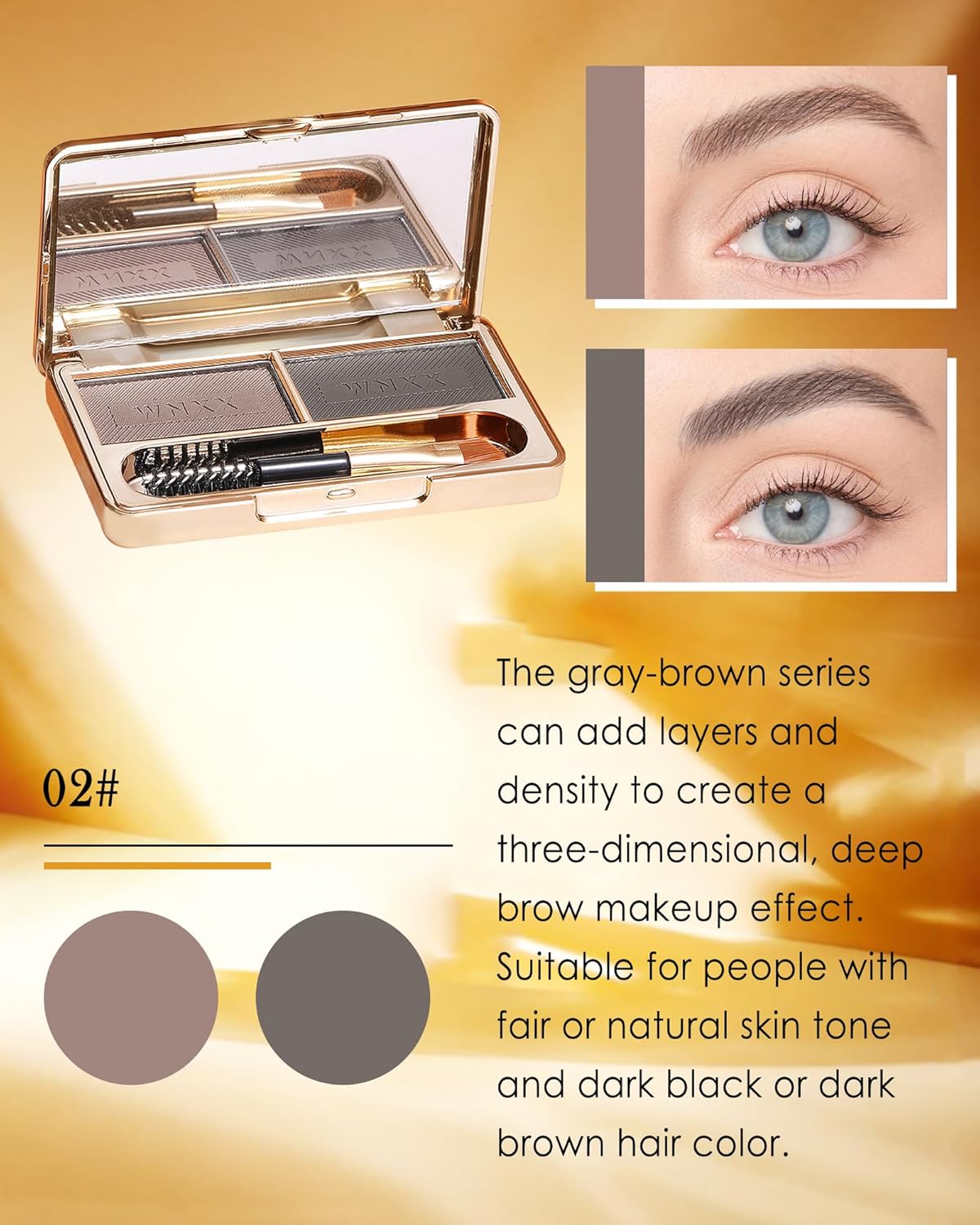 Eyebrow Powder Kit-2 Colors Eye Brow Tinting Powder Palette Long-Lasting Waterproof, Light Dark Grey Brown Brow Filler Product, Mother's Day Makeup Gift for Women Girl, with Mirror Brow Brush-Set 02