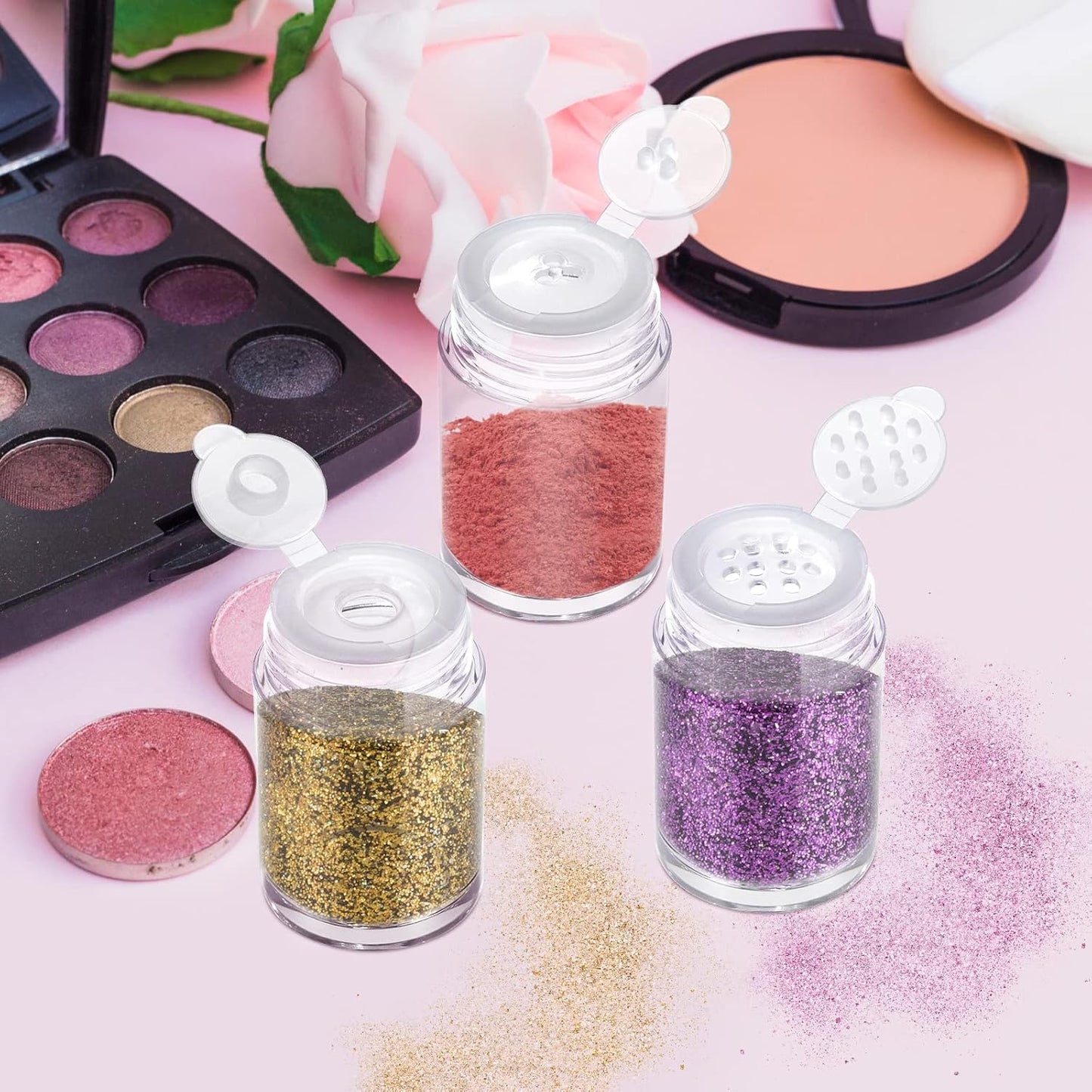 RAYNAG 6 Pieces Mini Empty Loose Powder Bottle Travel Cosmetic Glitter Powder Eye Shadow Shaker Bottle with Sifter and Lids (3 Style)