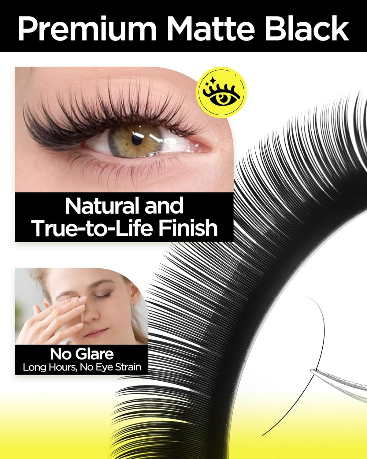 BEYELIAN Classic Volume Lash Extensions, C D D+ Curl 7-15mm 0.03-0.20mm Thickness Matte Black Semi Permanent Volume Eyelash Extensions Professional Salon Use (0.15 D+ 10mm)