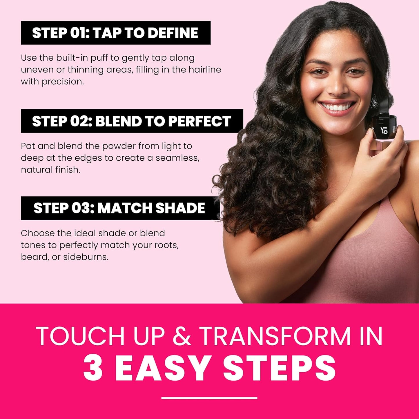 VELO Hairline Powder–BLACK Hair Root Touch Up Powder for Women & Men–Instantly Covers Gray Hair, Thinning Hair & Bald Spots–Sweatproof Root Cover Up–Puff & Mirror Compact, 13 Shades