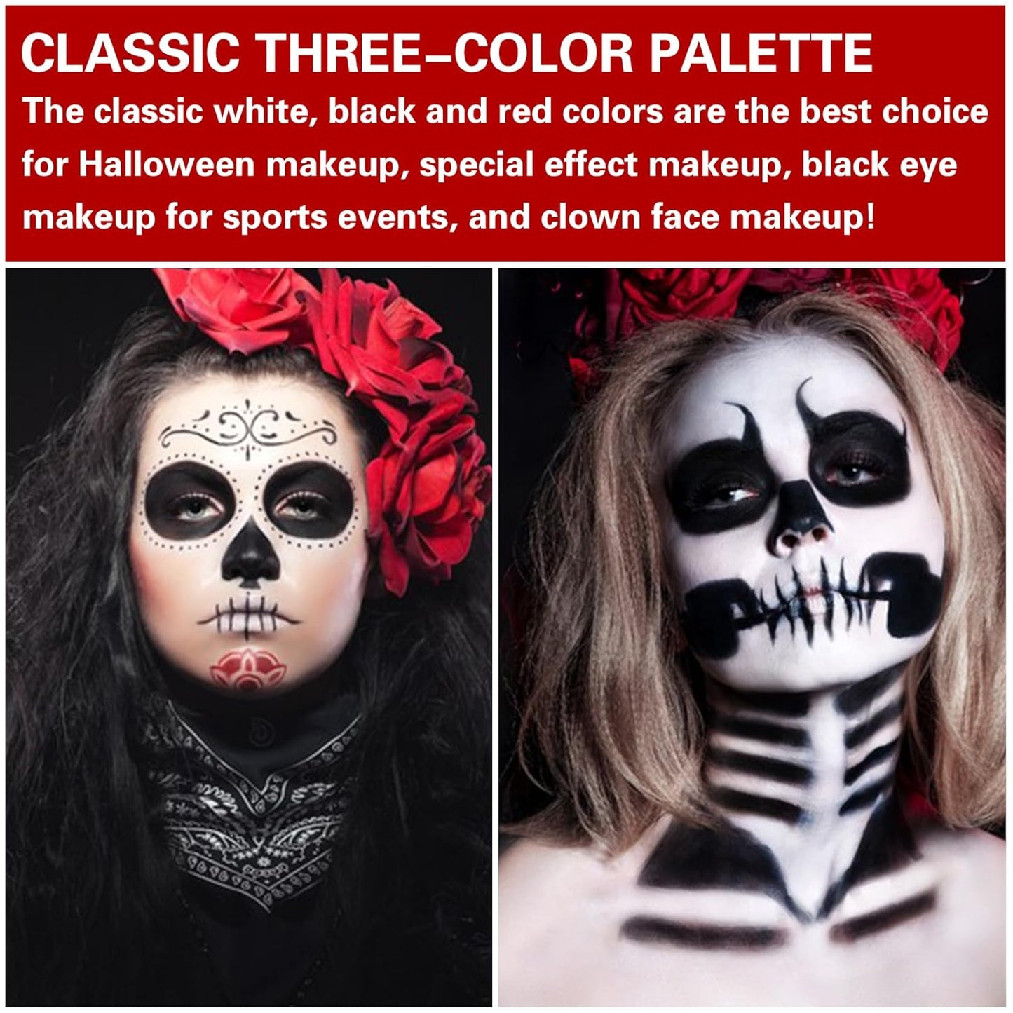3 Colors Black White Red Face Body Paint Clown Makeup Palette Professional Face Paint for Halloween Cosplay Sfx Joker Zombie Vampire Makeup