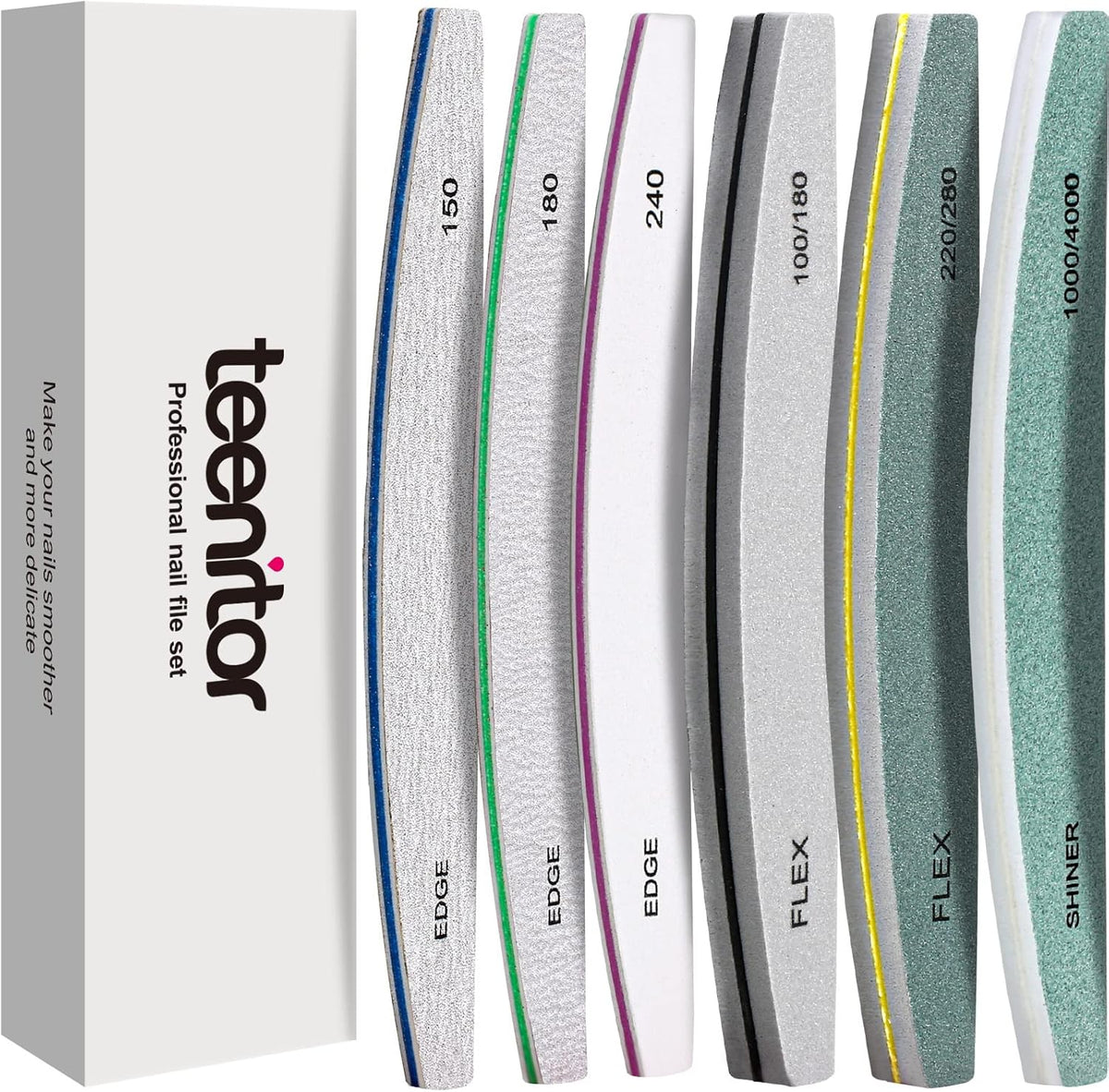 Teenitor Nail File Buffer, Nail Files, Nail Buffer Set to File, Shape,Smooth, Buffer and Shine Nails, Half-Moon
