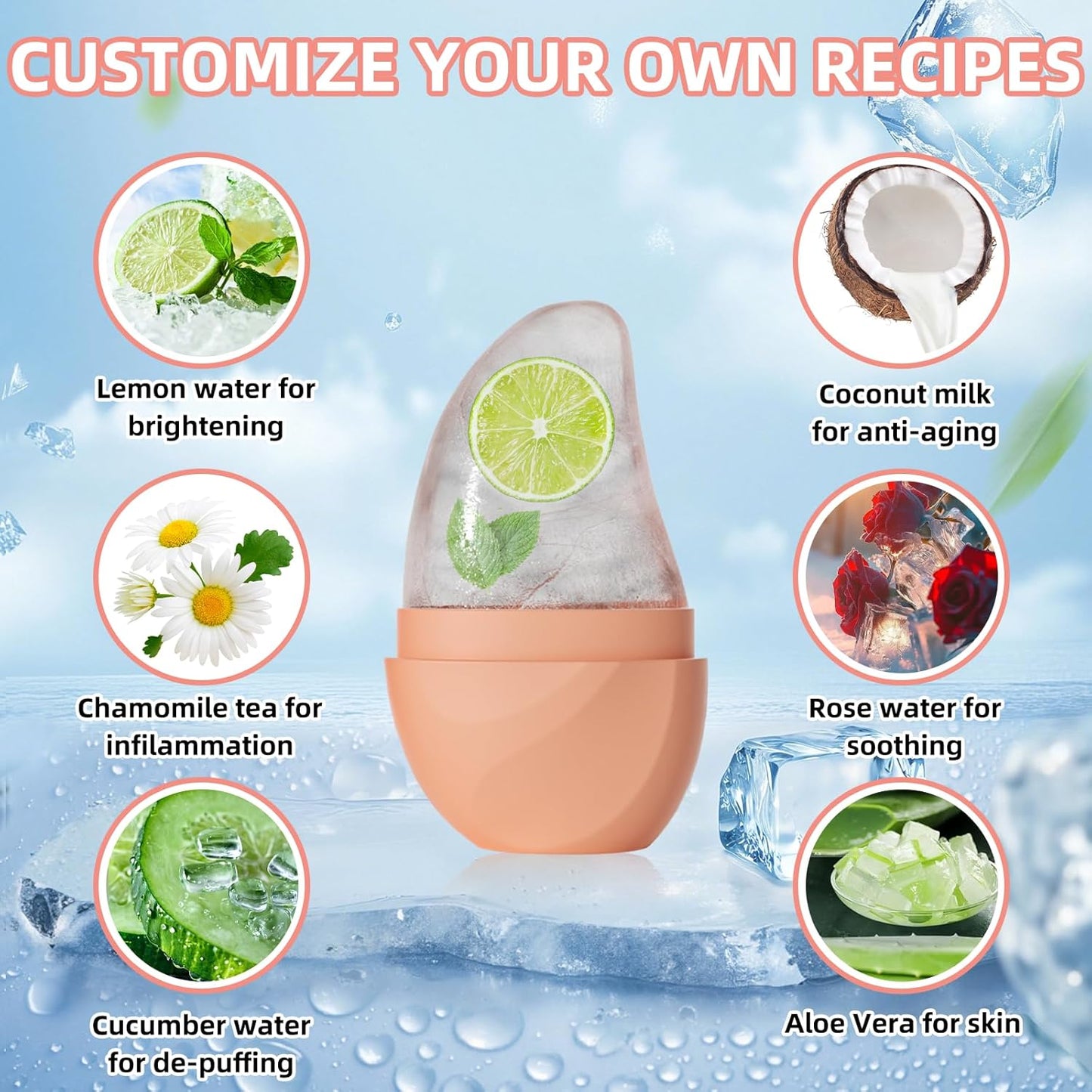 Silicone Facial Ice Cube Roller Massager, Facial Beauty Care Tool, Reusable Face Ice Mold - Brighten Skin, Reduce Puffiness for Face & Eyes (Green)