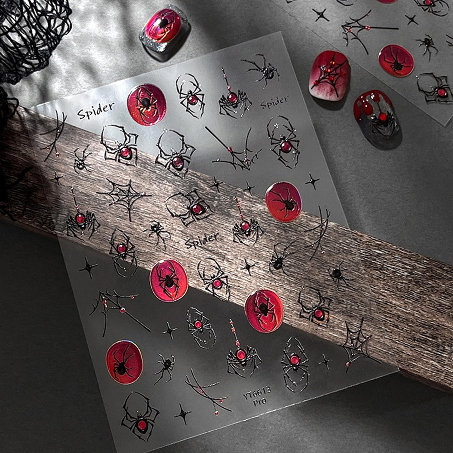 Halloween 5D Embossed Nail Art Stickers Decals Spider Gem Nails Sticker Spider Web Nails Decal Self-Adhesive Nail Art Decals for Women Halloween Decor