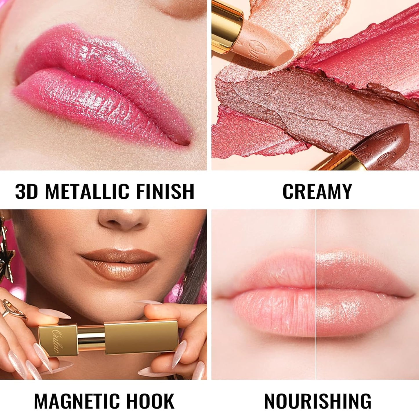 Oulac Dark Brown Lipstick for Women with Metallic 3D Shine Lightweight Hydrating Formula, High Impact Lip Color, Vegan Beauty, Full Coverage Lip Makeup, Christmas Gifts for Women, Hawaii Summer(08)