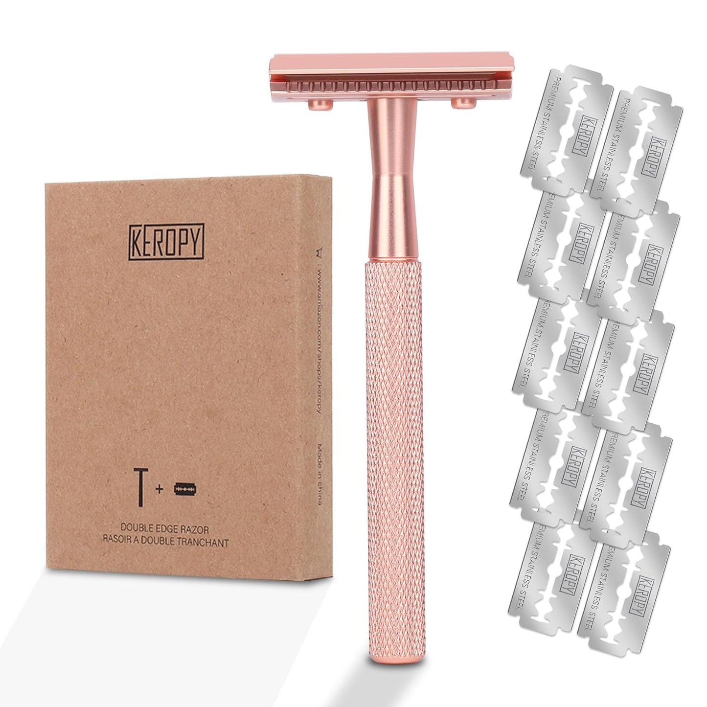 Single Blade Razor For Women With 10 Premium Stainless Steel Reusable Safety Razor Blade, Woman One Blade Razor, Rose Gold