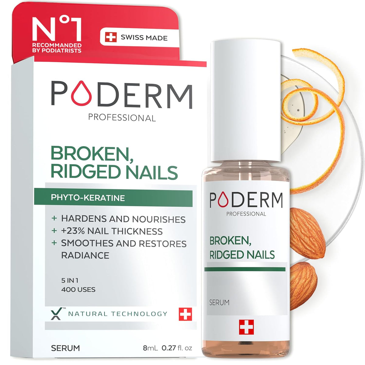 PODERM – 100% NATURAL NAIL REPAIR - Revitalizes Damaged and Split Nails with Hydrating & Exfoliating Formula – Effective Nail care : Also Acts as a Nail Strengthener for Damaged Nails – Swiss Made