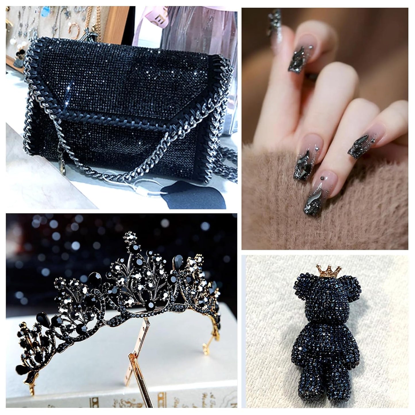 1440Pcs Black Crystal Rhinestones,Glass Flatback Rhinestones Gemstones for Nail Face Makeup Art Crafts Clothes Decoration - (SS12,3.0mm,Black)