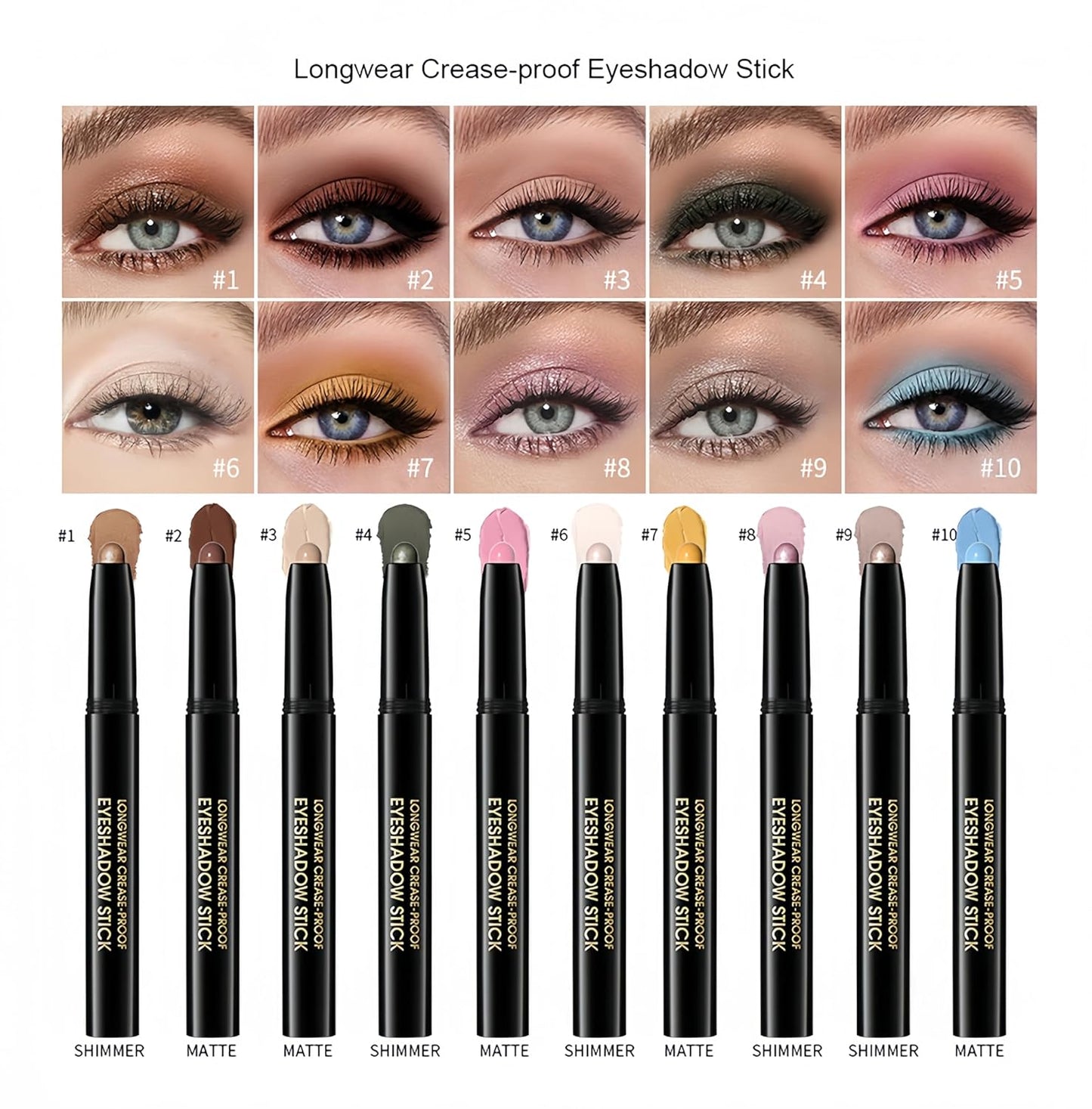 MAEPEOR 10 Colors Cream Eyeshadow Stick Silky Smooth Matte Shimmer Eyeshadow Pen Waterproof and Long Lasting Shadow Pencil for Girls and Women (Color 07)