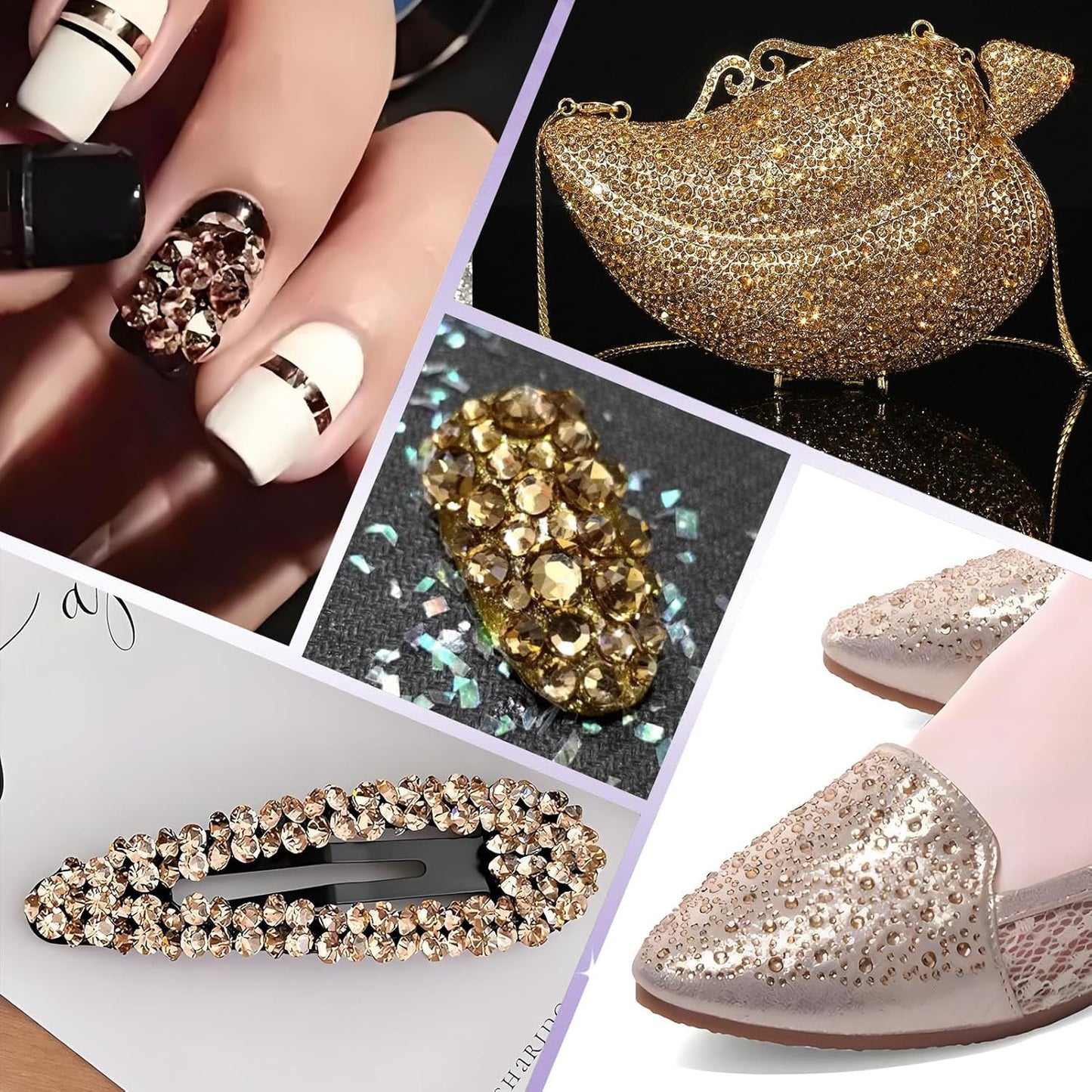 5000 PCS SS6 Flatback Rhinestones,12-Facet Diamond-Cut Glass Gems for Nail Art,Clothing,DIY Crafts,Glue-On Decoration Stones with Silver Backing,Golden Shadow