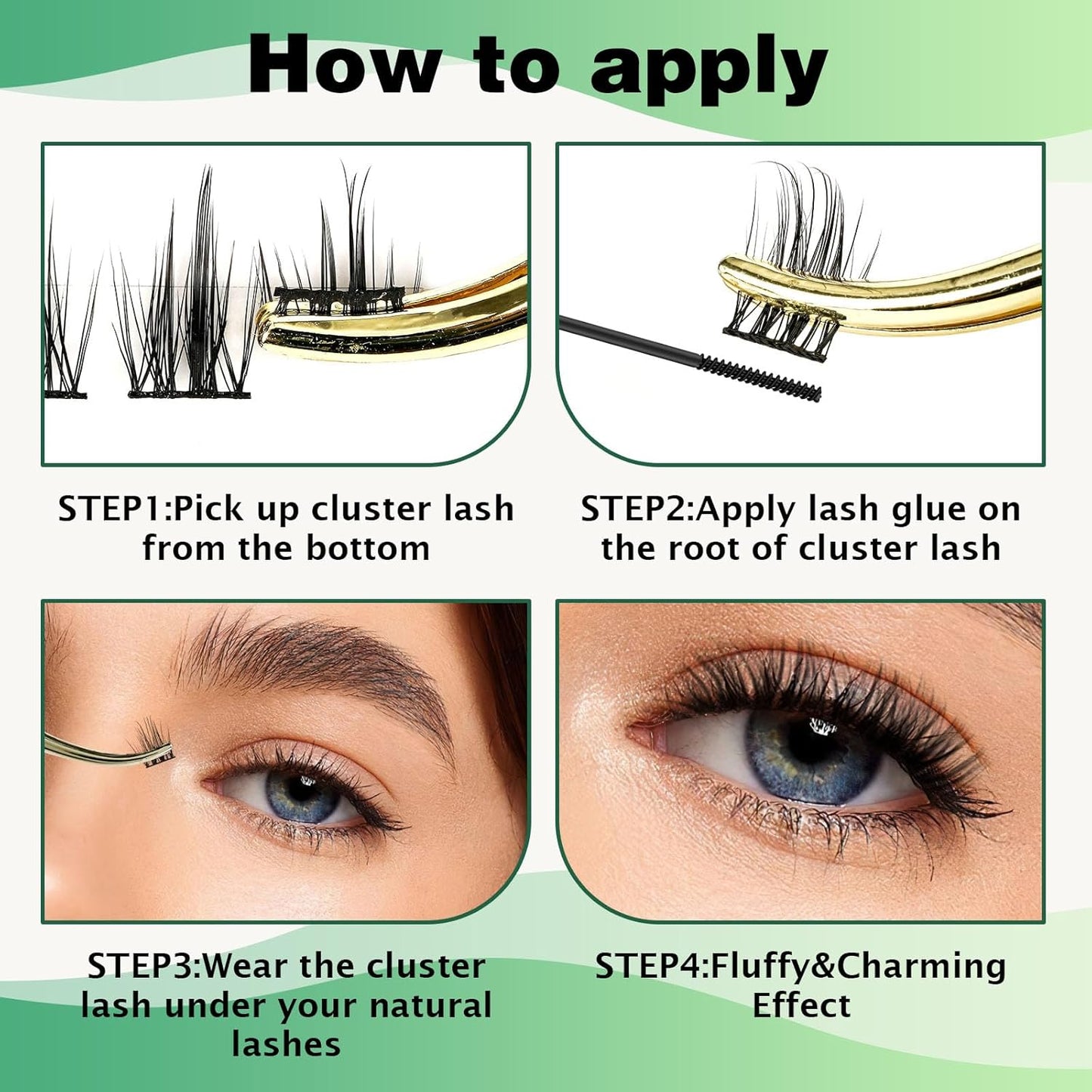 Lash Clusters 96pcs Individual Lashes D Curl 10mm Eyelash Clusters KEYYOU Volume Wispy Lash Extension Soft&Comfortable Easy DIY at Home(Y15,D-10mm)
