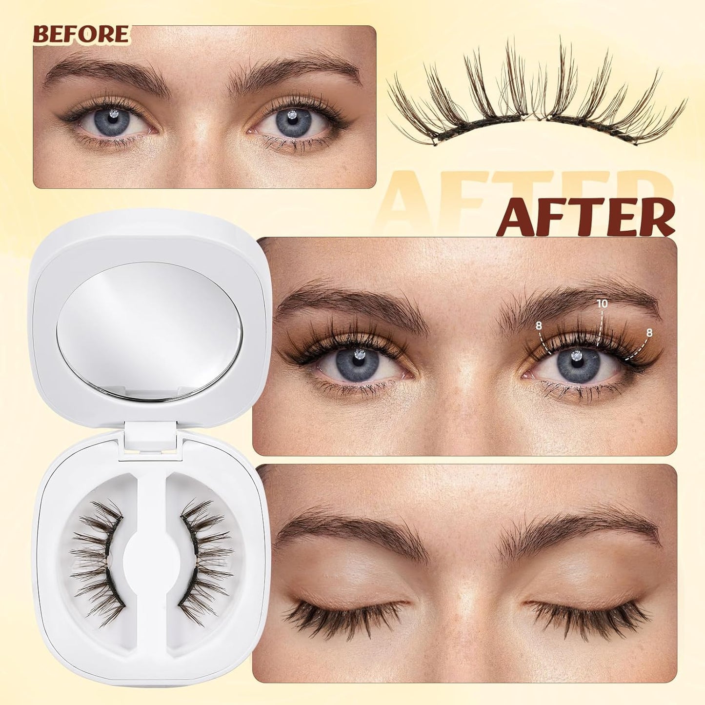 QUEWEL Magnetic Eyelashes, Reusable No Glue Needed Magnetic Eyelashes Kit with Applicator Lash Clusters Kit without Eyeliner So Soft and Easy to Wear and Remove (G-RC-C)
