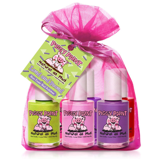 Piggy Paint | 100% Non-Toxic Girls Nail Polish | Safe, Cruelty-free, Vegan, & Low Odor for Kids | Loud & Proud (6 Polish Set)