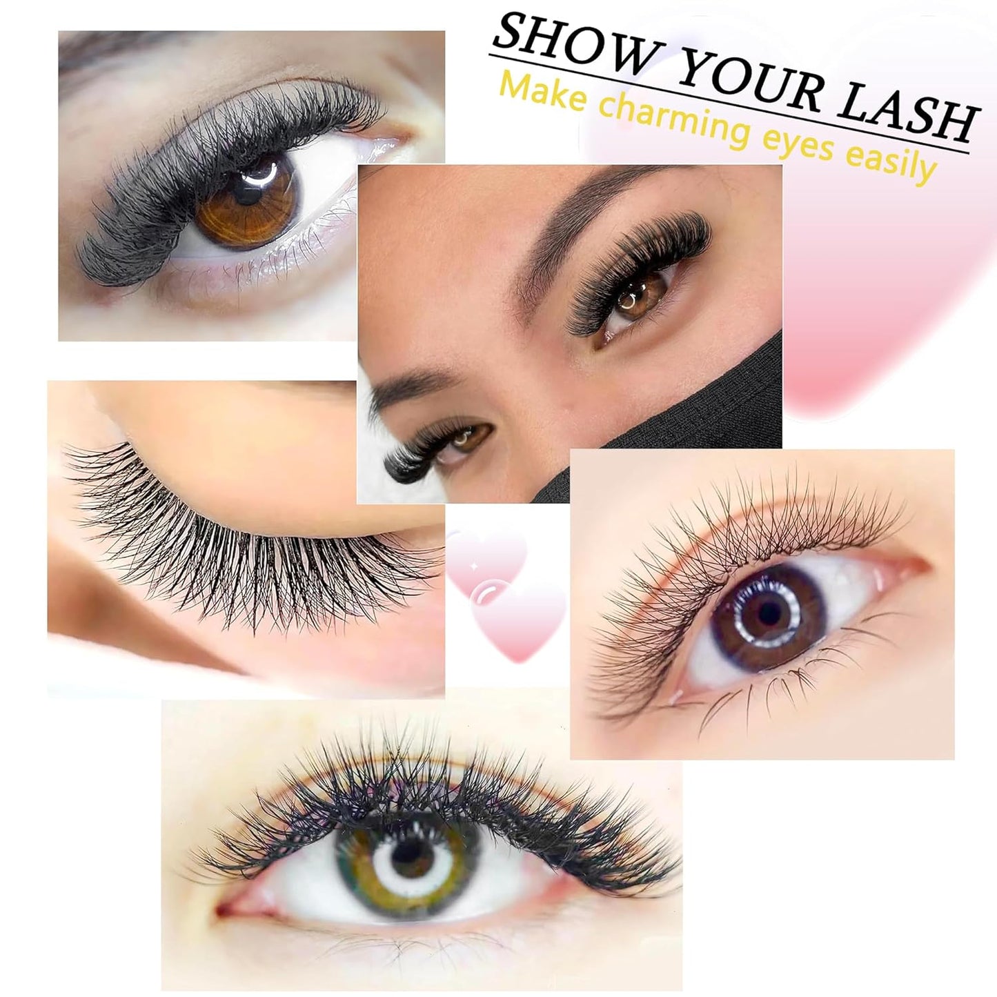Lash Extensions Three Core Tips 3D Eyelash Extensions W Shape 0.07mm Thickness D Curl Mix 8-15mm Premade Fans Easy Fan Volume Lashes Matte Black Crisscross(W-3D-Three Core-0.07-D,8-15mm Mix)