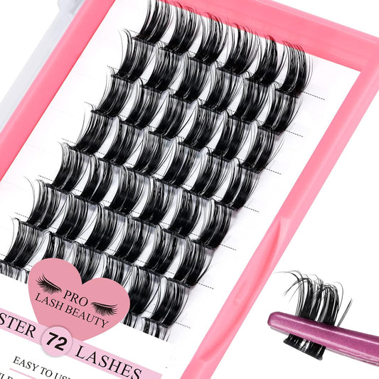 Cluster Lashes, 72 Pcs Individual Lashes, Lash Clusters DIY Eyelash Extension, Super Thin Band Reusable Soft & Comfortable (Deceive-D-8-16mix)