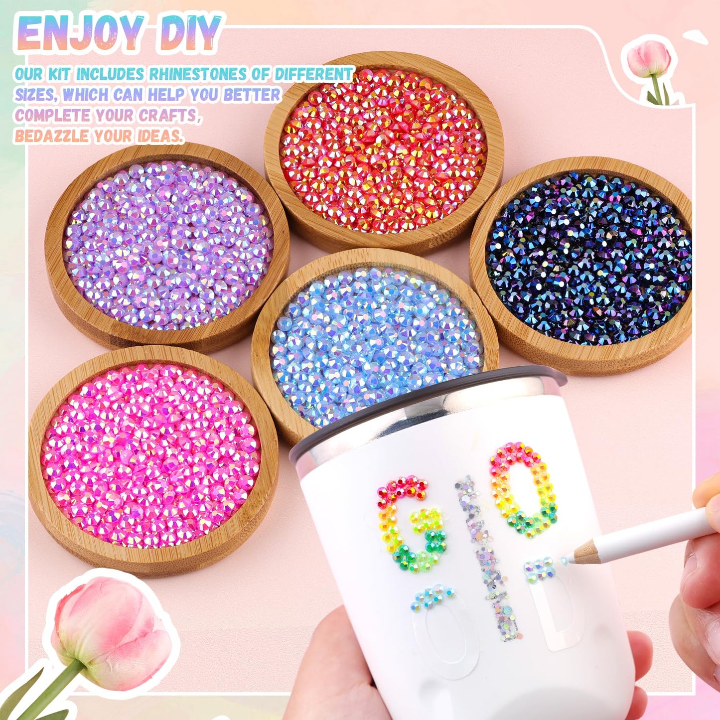 12600Pcs Resin Rhinestones for Bedazzling with B7000 Jewelry Glue, Colorful 4mm Non Hotfix Flatback Gems, Rhinestones for Crafting DIY Crafts Clothing Tumblers Mugs Shoes Fabric Decor Nail Art