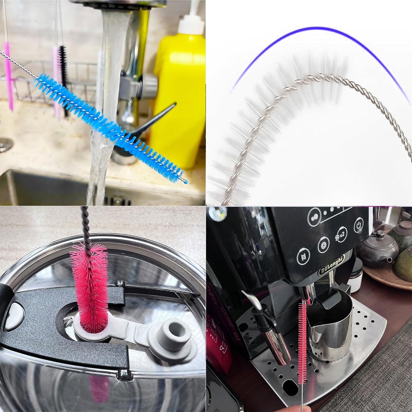 Milk Foamer Hose Brush, Long Thin Nylon Tube Cleaning Brushes Ideal for Espresso & Coffee Machine Attachments,Stainless Steel Straw Cleaning Brushes Test Tube 11.8 Inch Long and Flexible Handle