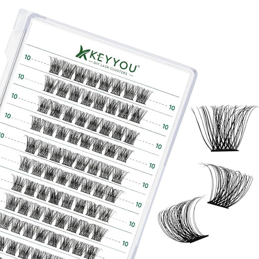 Lash Clusters 96pcs Individual Lashes D Curl 10mm Cluster Lashes KEYYOU Volume Wispy Lash Extension Soft&Comfortable Easy DIY at Home(Y11 D-10mm)