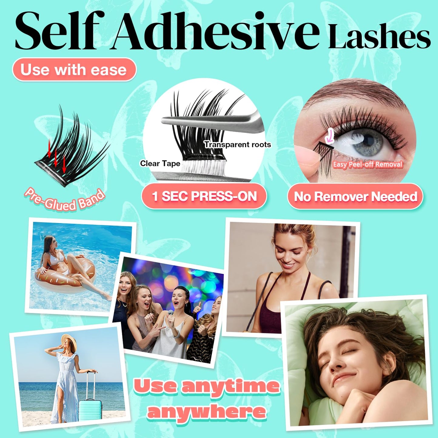 No Glue Needed Lashes, Self Adhesive Eyelashes, DIY Lash Cluster Eyelash Extensions Kit 10‑18mm,100pcs Fluffy D Curl Soft Natural Lashes with Tweezers–Fake Cat Eye Wispy Individual Clusters(NGDY31)