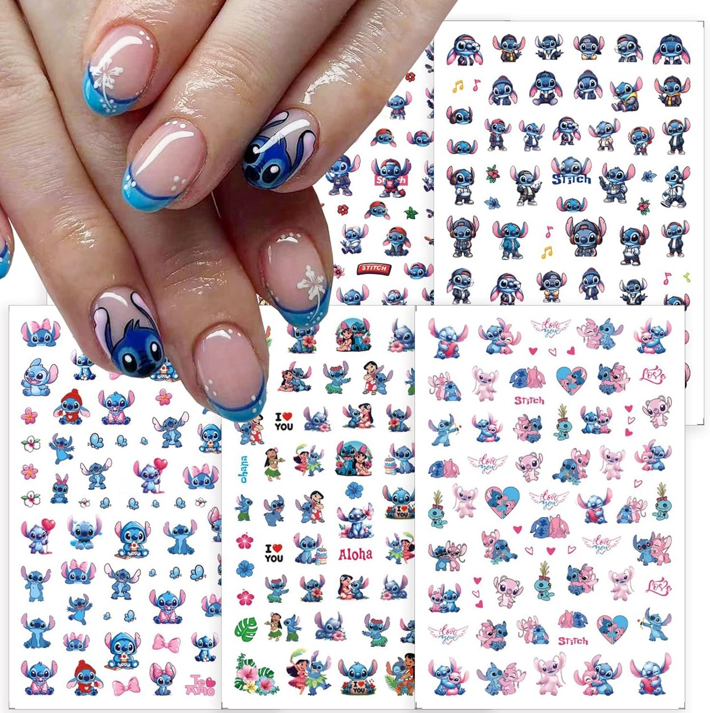 6 Sheets Cute Nail Art Stickers Self-Adhesive 3D Nail Sticker Cartoon Nail Decals Kawaii Party Favors Nails Decoration Gifts for Girls Women Nail Art Design Sticker