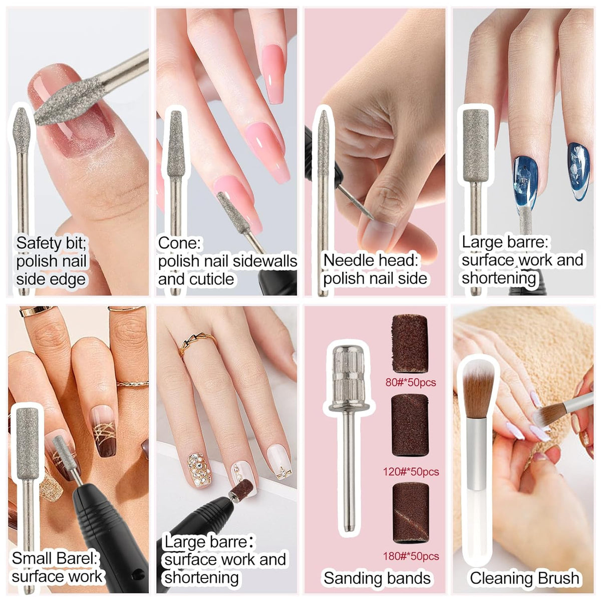 Professional Electric Nail Drill Machine Nails File Manicure Pedicure Set for Acrylic Gel Dip Powder Art Shape Remover Tool Polisher Grinder Low Noise with 6 Drill Bits 156pcs Sanding Bands (Black)